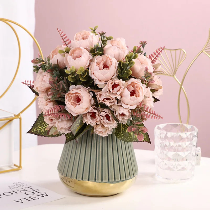 9 Heads Artificial Rose Silk Flowers Wedding Arch Home Living Room Decor