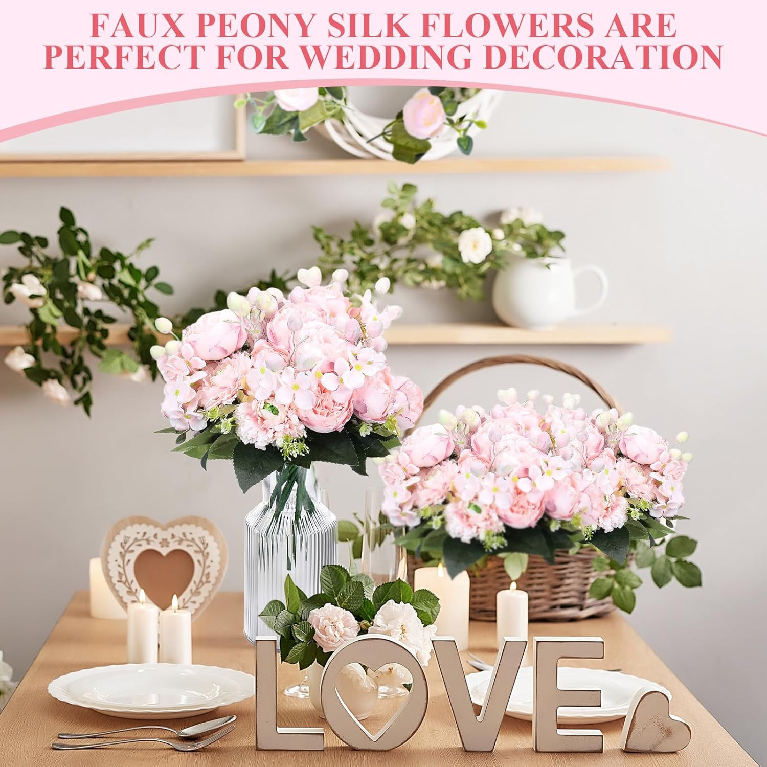 16 Bundles Artificial Peony Silk Flower Hydrangea Fake Peony Bouquet Elegant Fau