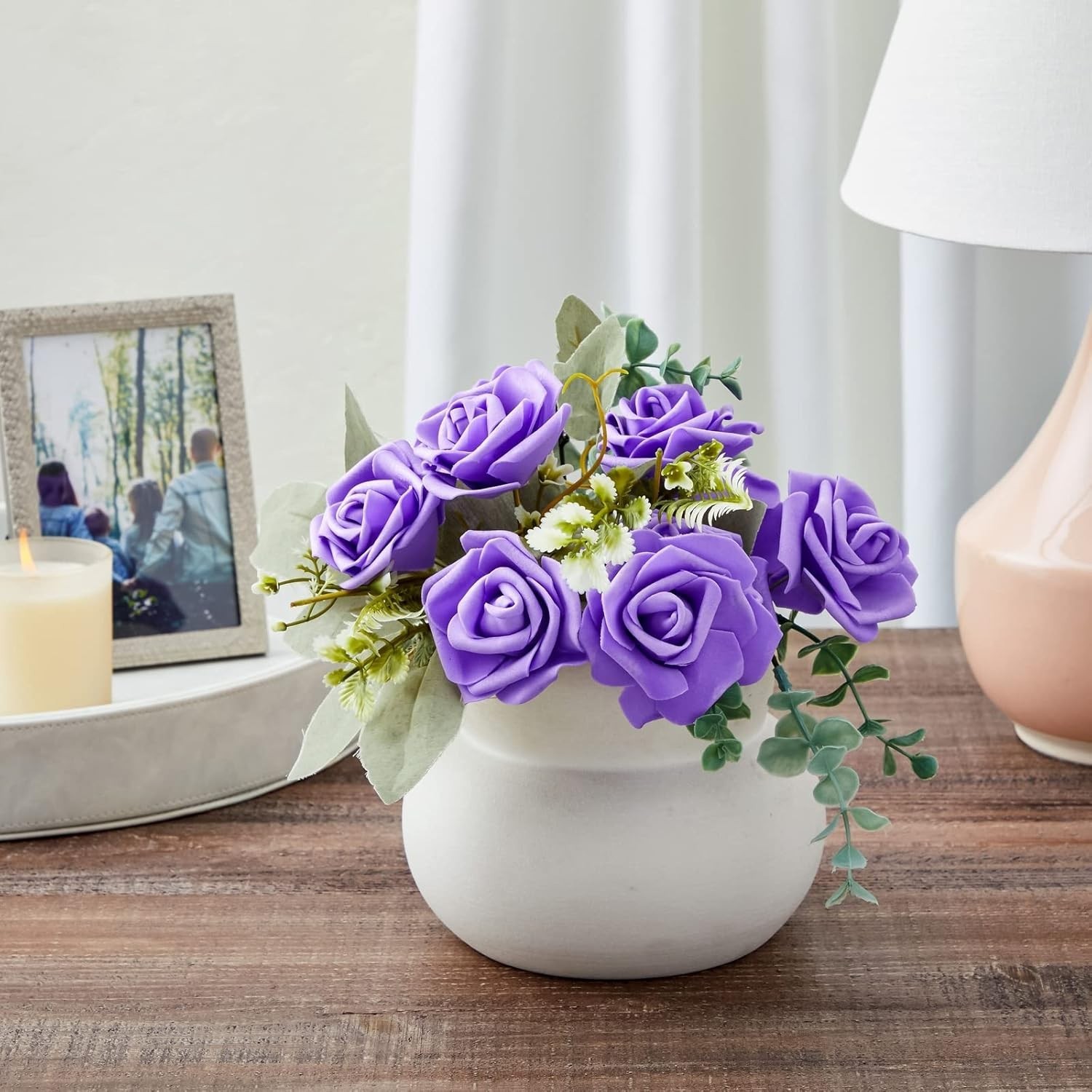 Maintenance-Free 100 Count Stemless Purple Roses – Versatile Decoration Solution