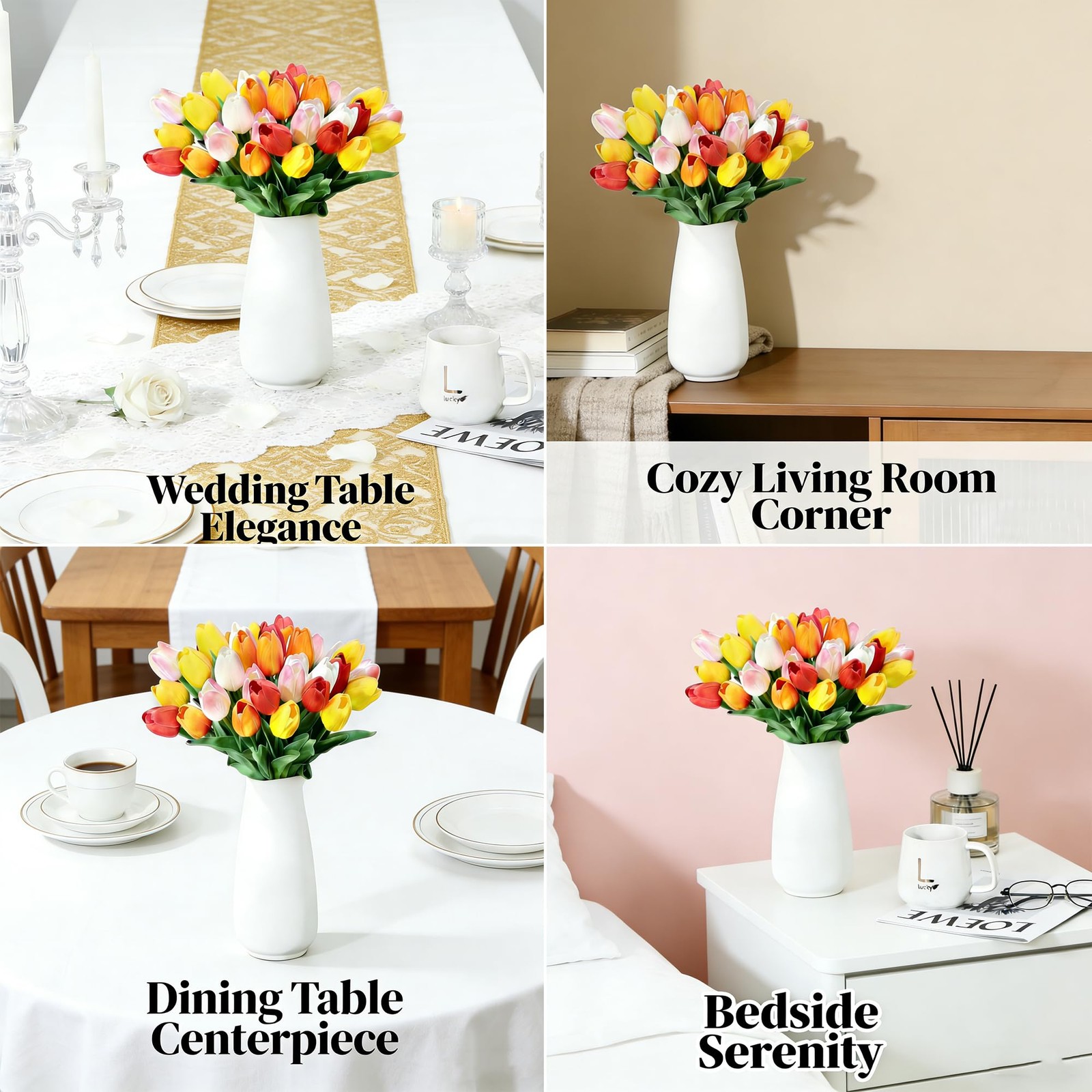 20 PCS Colorful Artificial PU Tulips 14 Inch Real Touch Fake Floral Bouquet