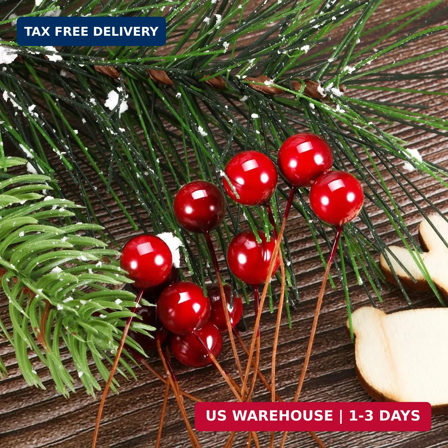 BBTO 100 Pack Artificial Holly Berries Mini 10 mm Christmas Fake Berries Stems C