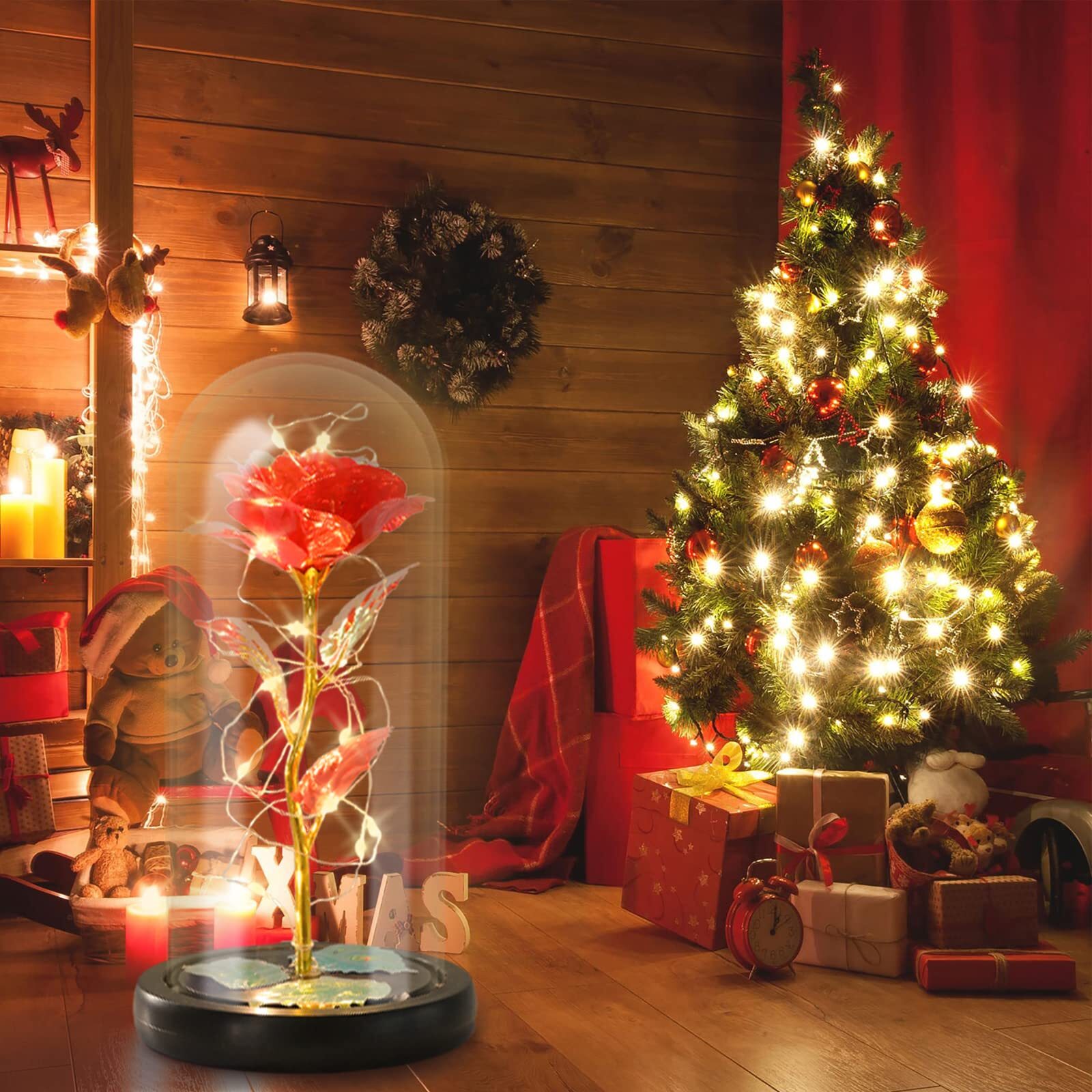 Eternal Forever Galaxy Rose Flower In Glass Dome LED Light Valentine’s Day Gift