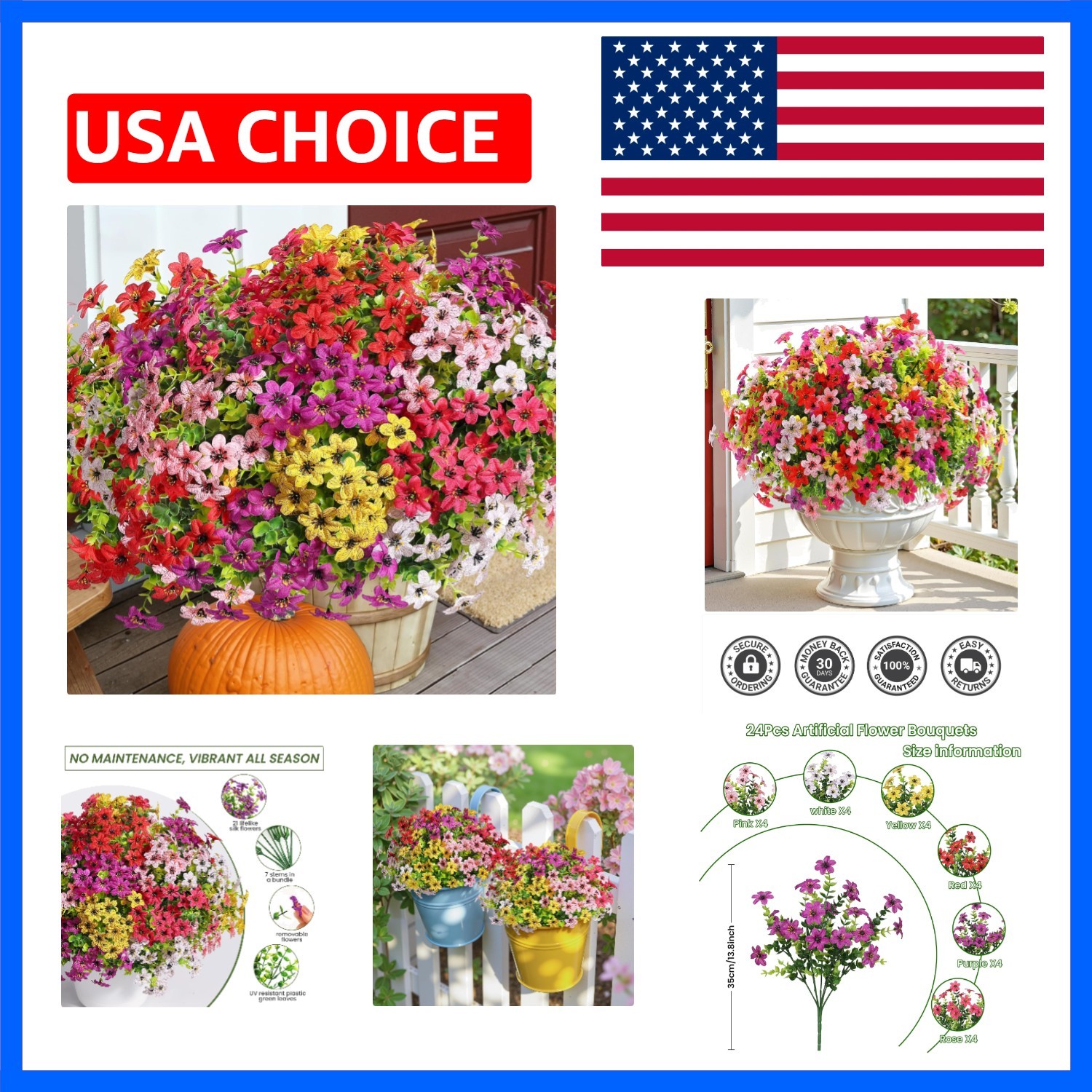 24 Bundles Artificial Flowers for Outdoors Decoration, Faux Plants Fake Silk …
