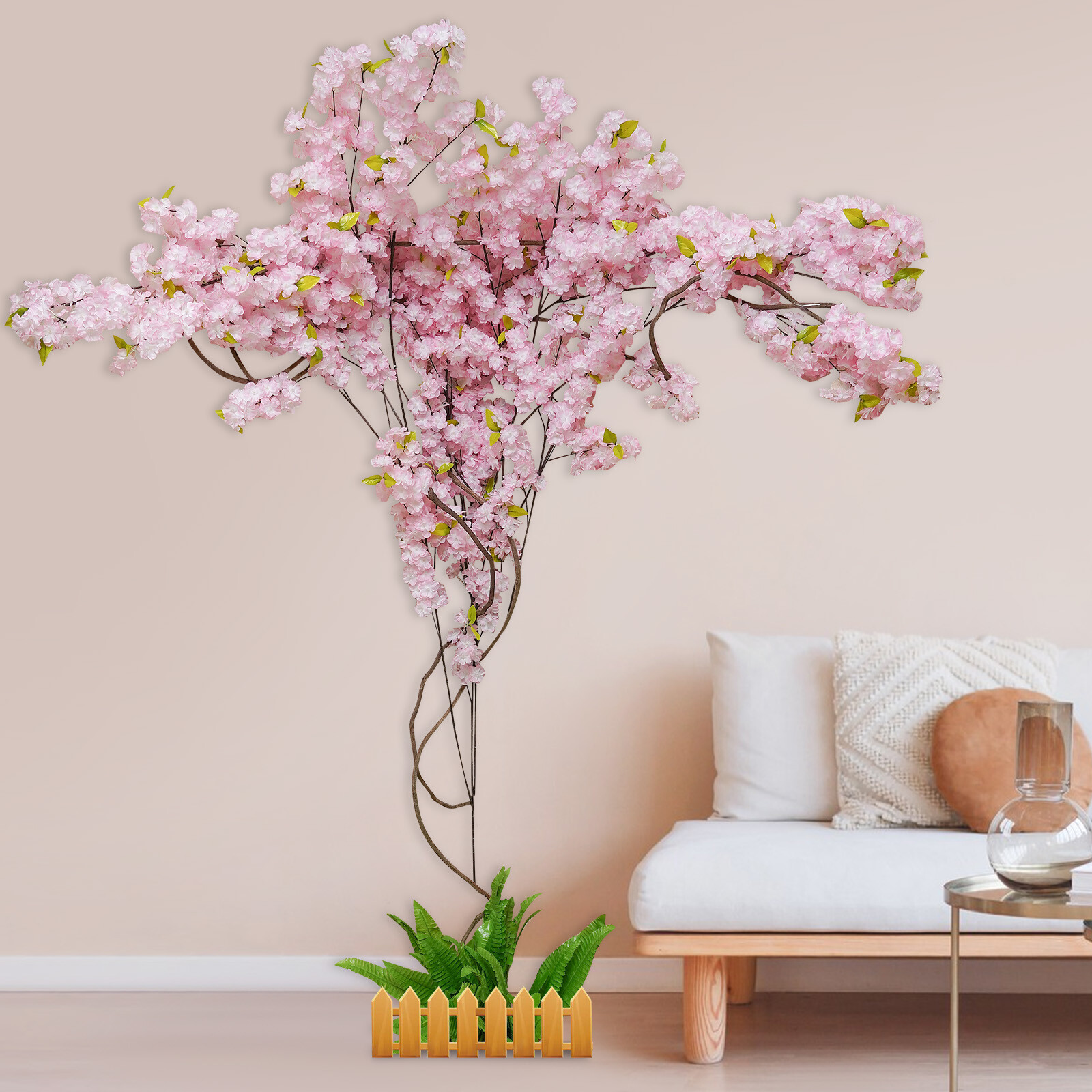 Artificial Cherry Blossom Tree Handmade Pink Cherry Tree 6.6FT Tall