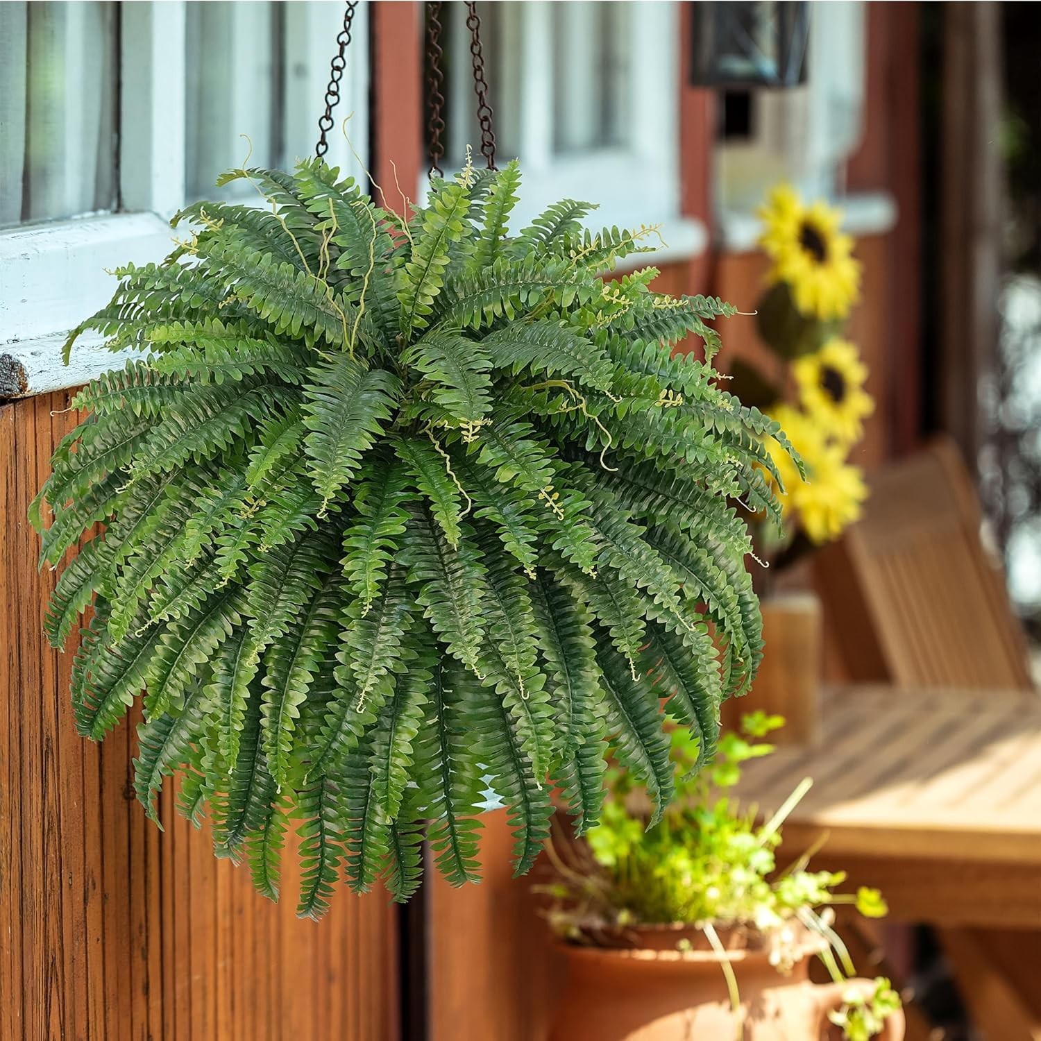 50″ Artificial Boston Ferns, Fake Bush Plants, Large Faux Ferns with 96 Frond…