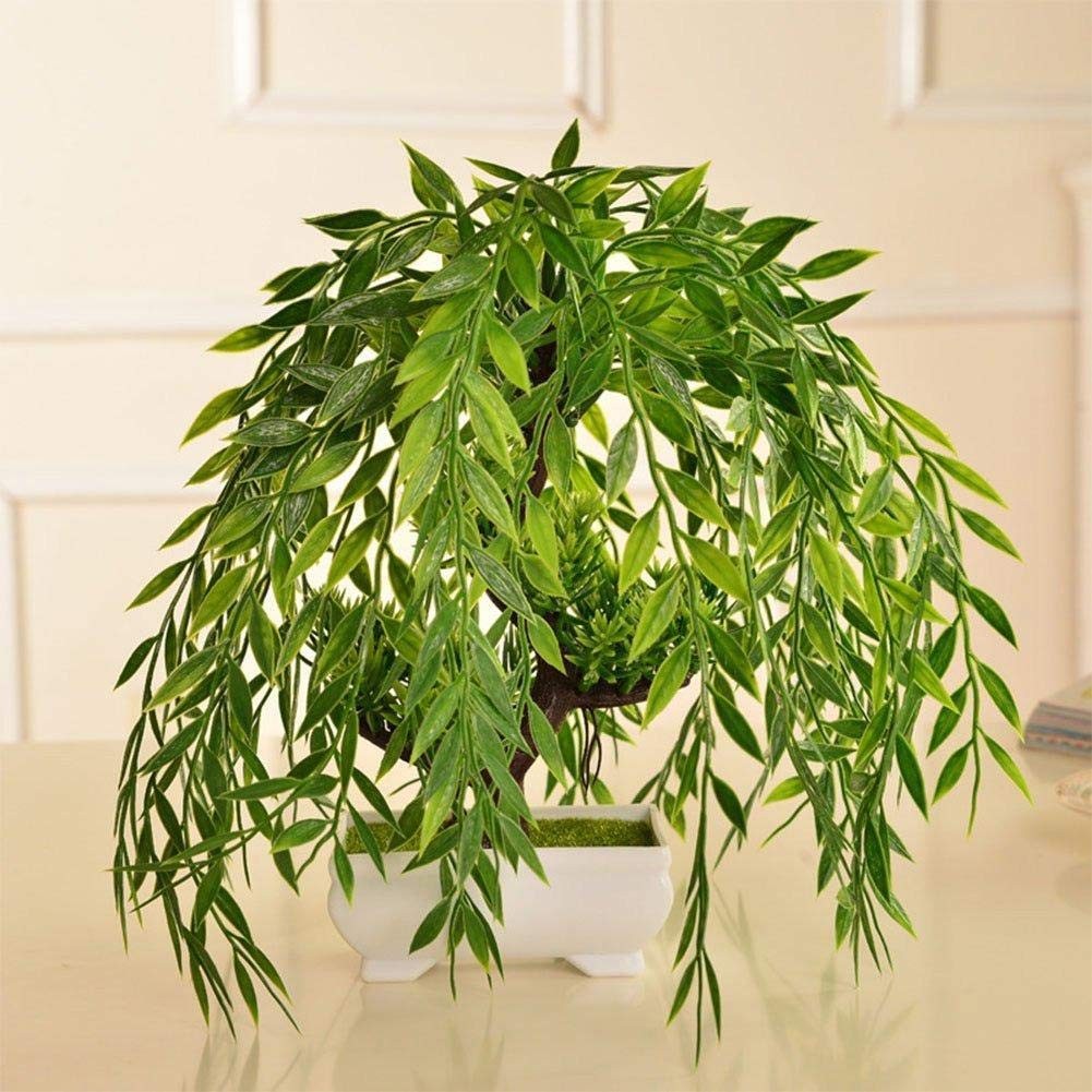 Artificial Weeping Willow, Plastic Plants Greenery Leaves Fake Hanging Vine F…