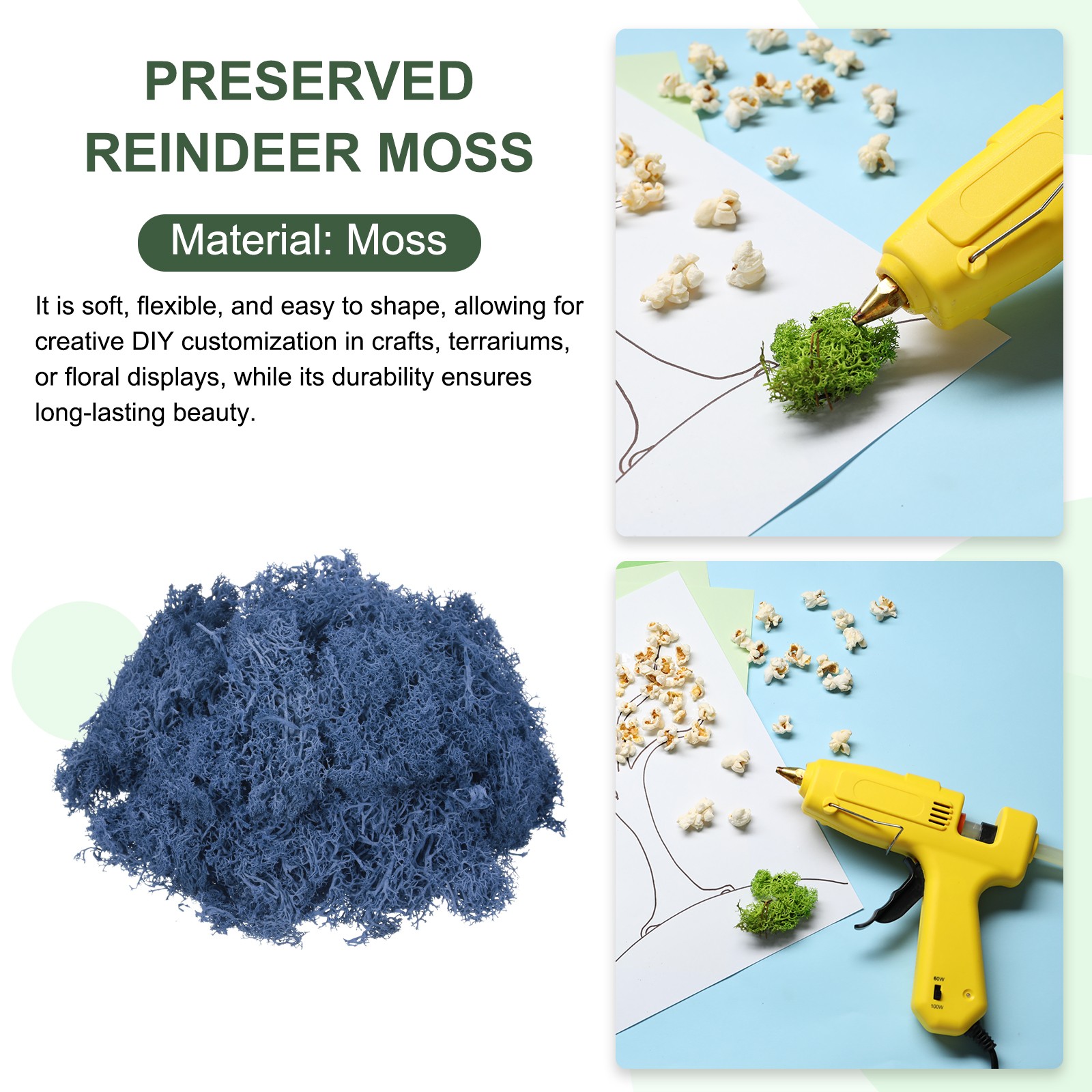 3oz Preserved Reindeer Moss Dark Blue Decorative Artificial Fake Moss