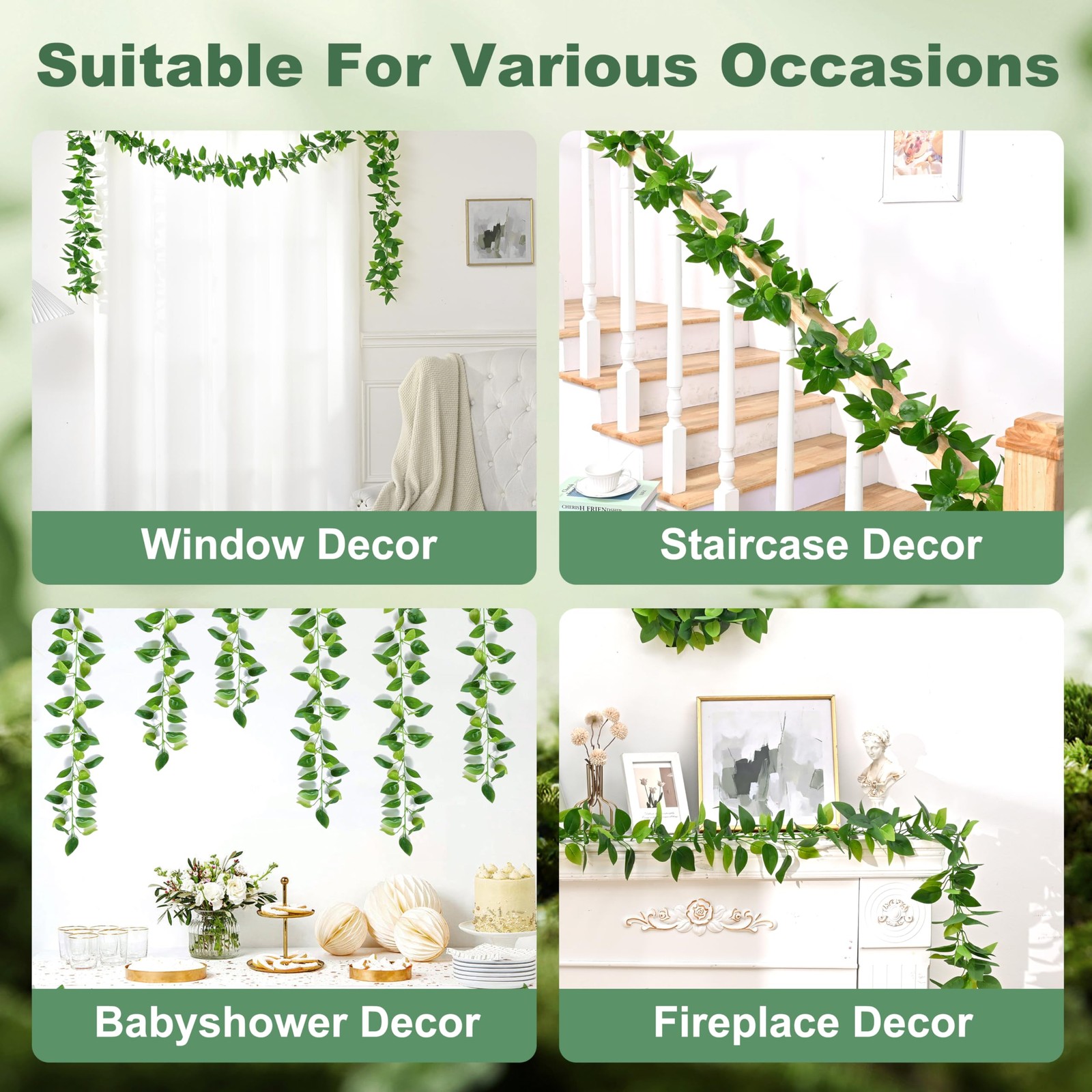 2Pcs Fake Vines Artificial Ivy Garland with Faux Pothos Leaves