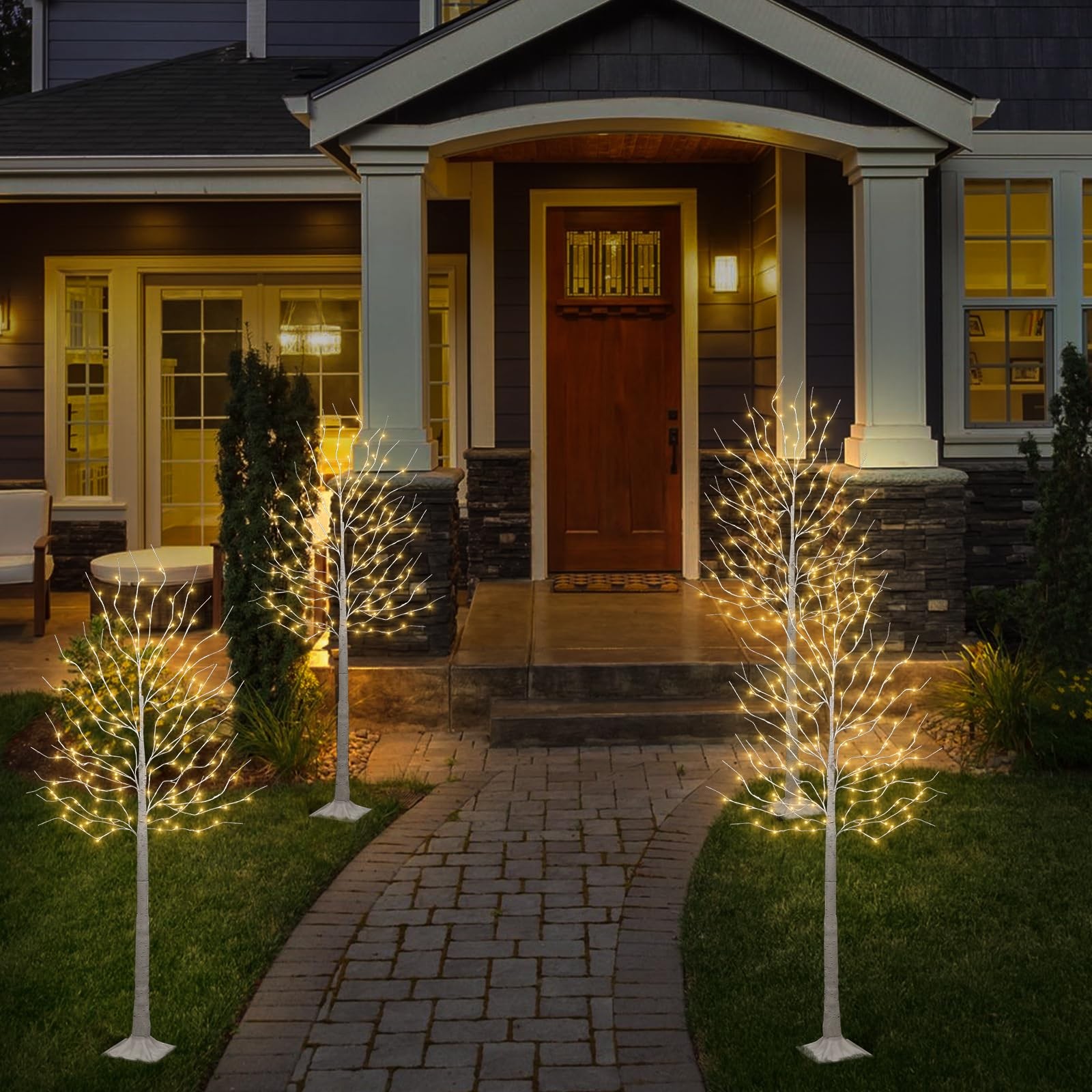 Set of 2 6 feet Lighted Birch Tree, 160 LED Warm White, for Home, Festival, P…