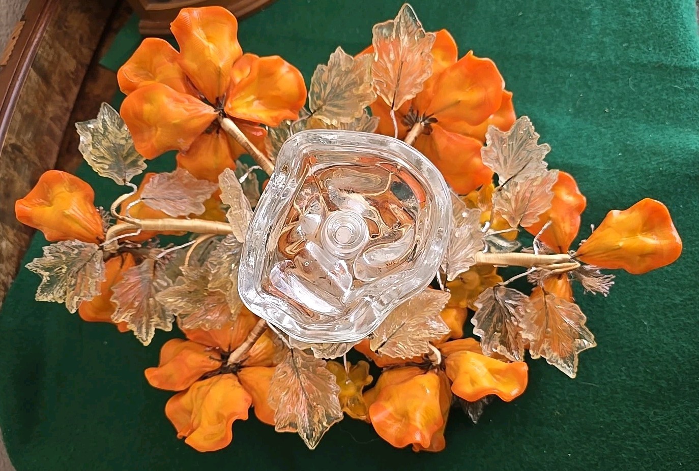 Art Glass Orange Flower Arrangement Peony Bonsai Tree Centerpiece Murano? Italy