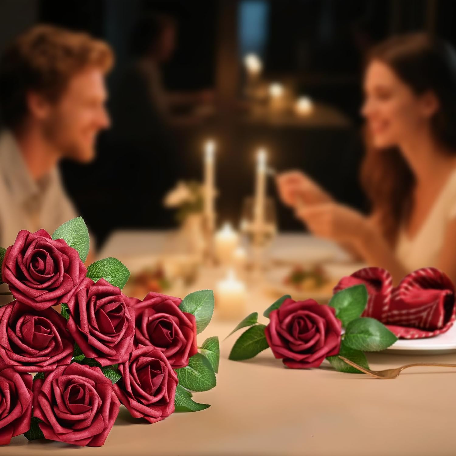 9 Pcs Artificial Flowers Fake Rose with Stems – Red Real Touch Foam Roses for DI