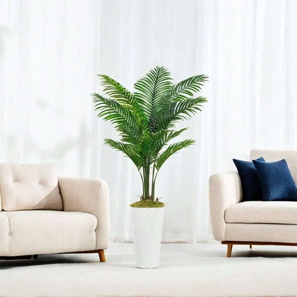 2 Pack 5FT Artificial Palm Trees with White Planters Indoor Decor