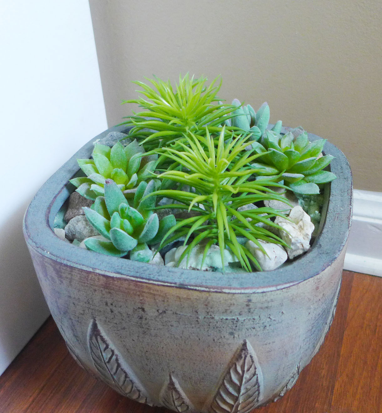 Set of 7 Artificial Mini Green Grass Mini Pine tree Succulents Plants
