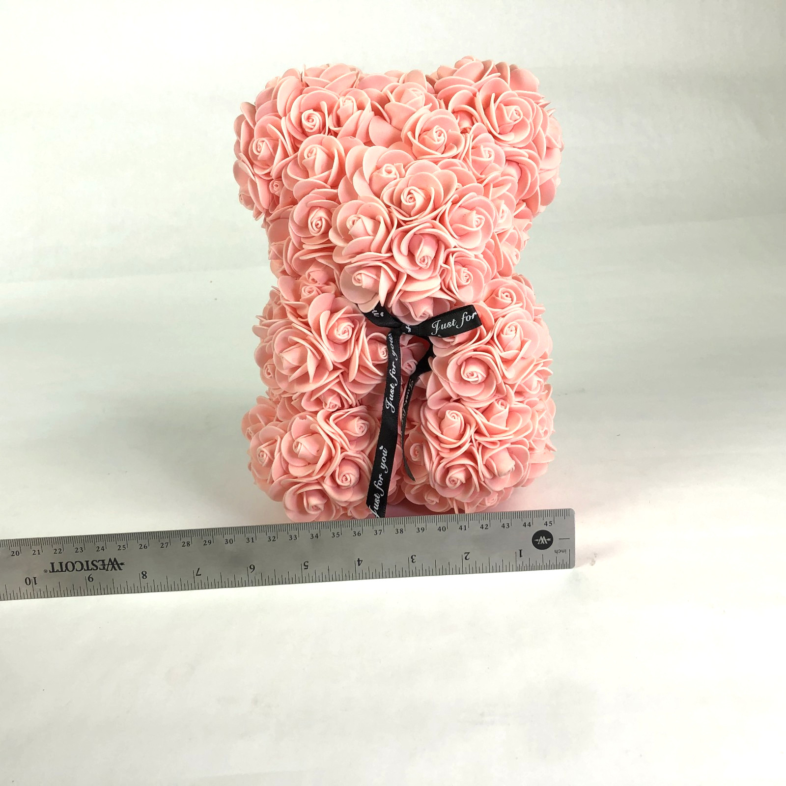 Valentines Day Gift Peach Foam Rose Bear 9.5″ Flower Teddy Decor Birthday Anniv.