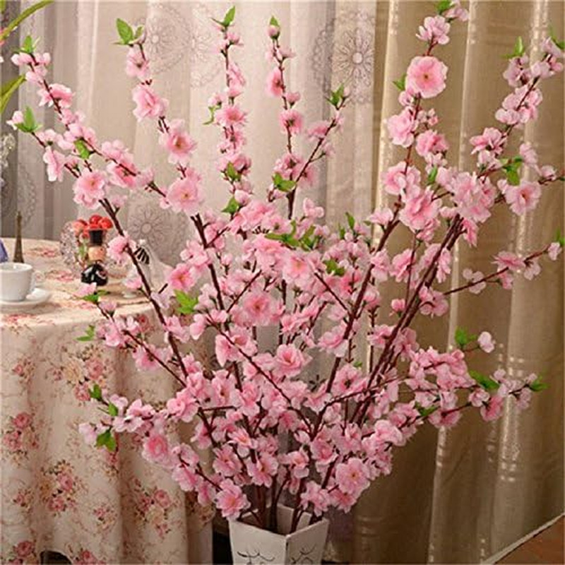 10PCS Artificial Cherry Blossom Flower Branches, 25.6 Inch Silk Spring Peach Blo