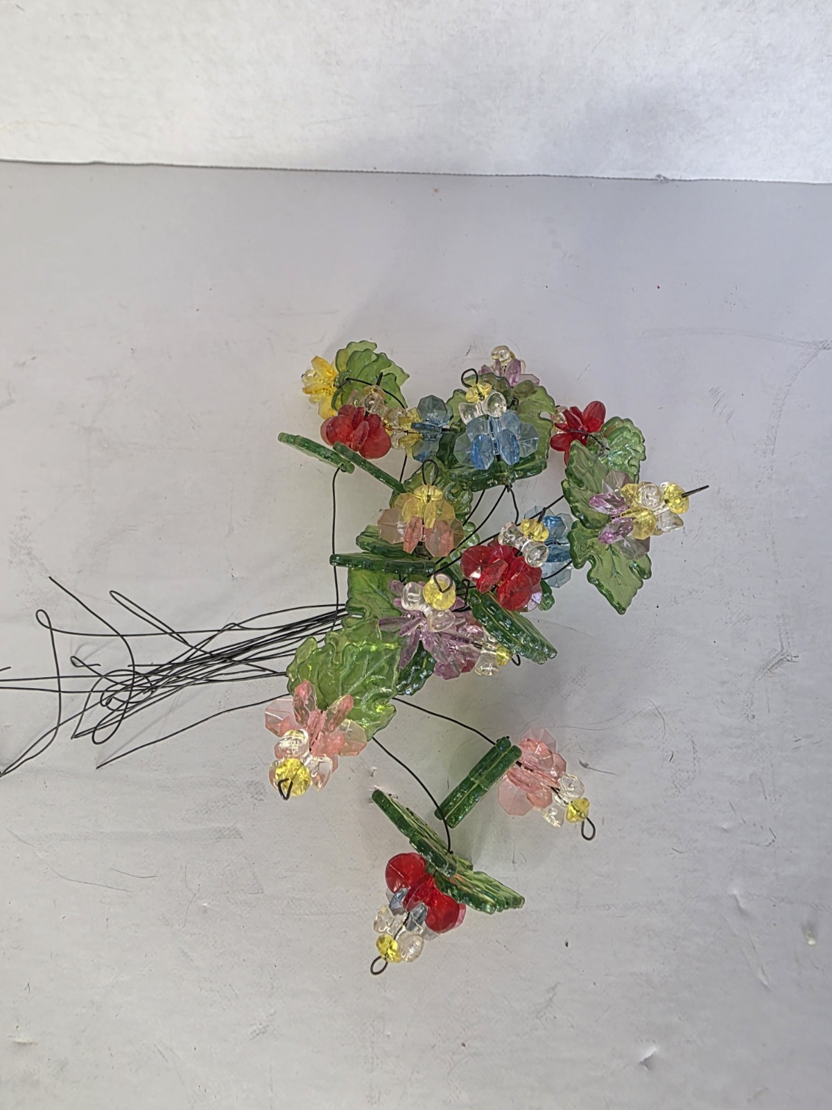 Handmade Beaded Floral Bouquet Colorful Plastic Metal Stem Flowers