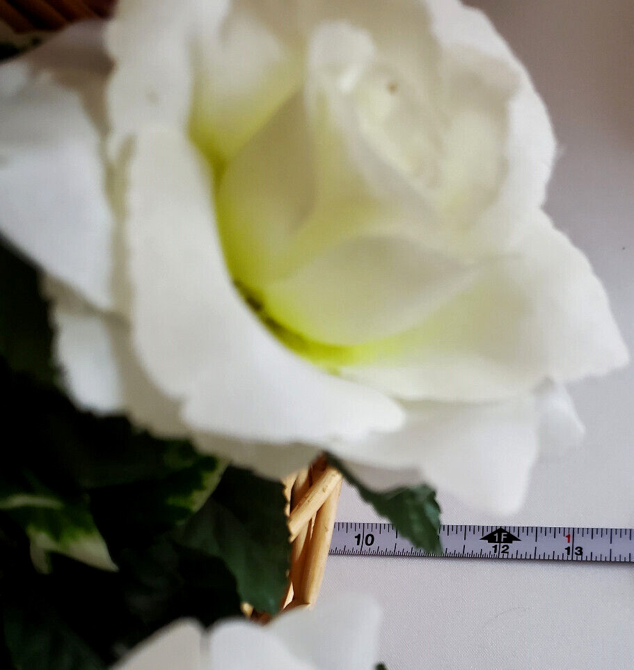 Fresh Spring Garden Pink & White Roses Silk Floral Arrangement in a Woven Basket
