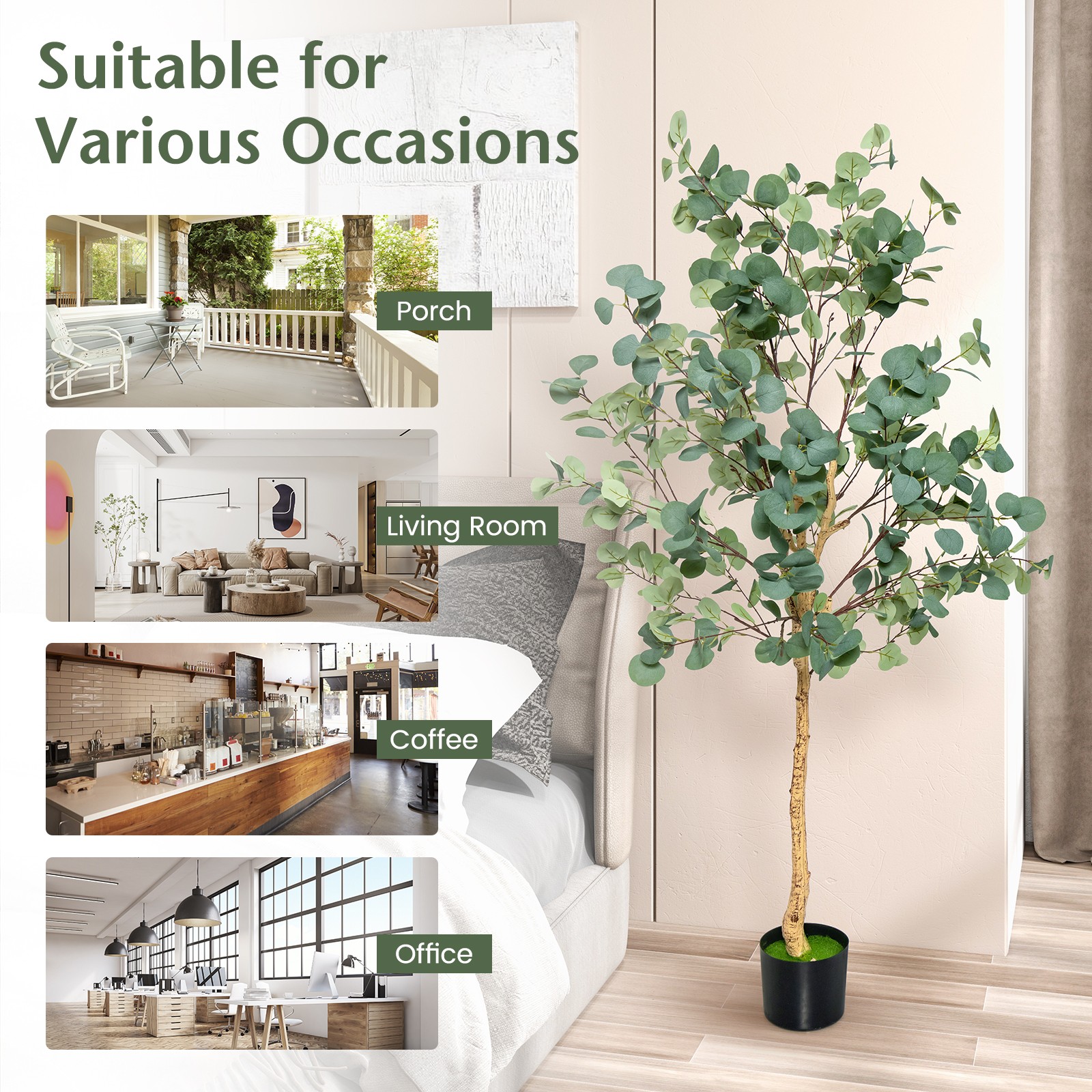 2PCS 5.5′ Artificial Tree Fake Eucalyptus Tree for Living Room Office Home