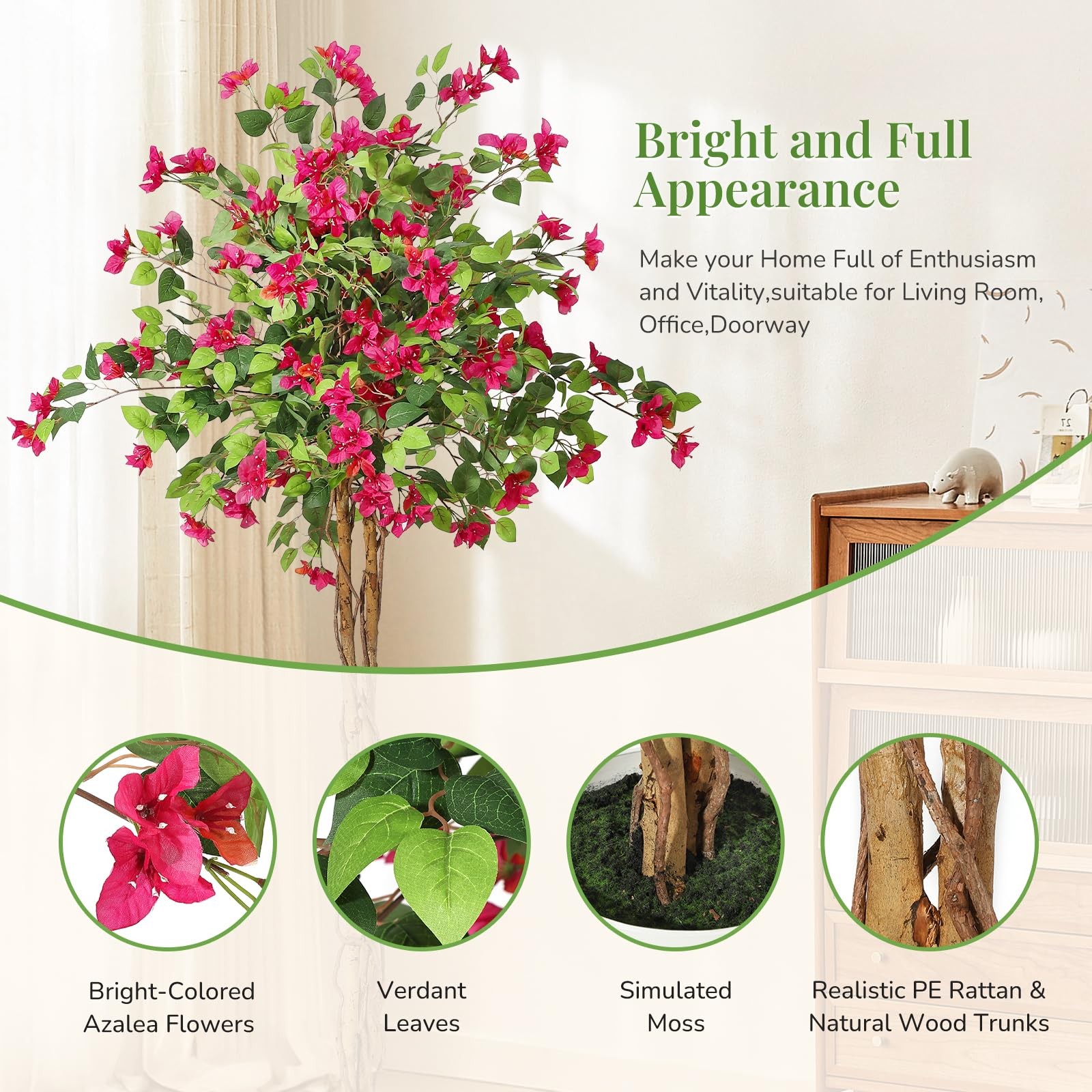 GarveeHome 6 ft Artificial Bougainvillea Tree, Tall Potted Fake Tree Indoor, …