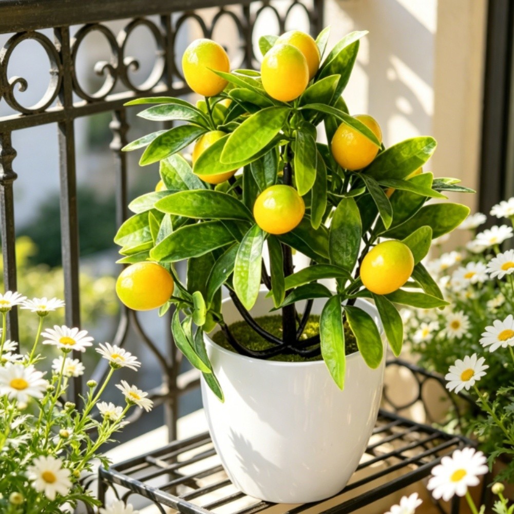 Artificial Lemon Desktop Plant for Office Home Decoration Yellow 18cm Pot
