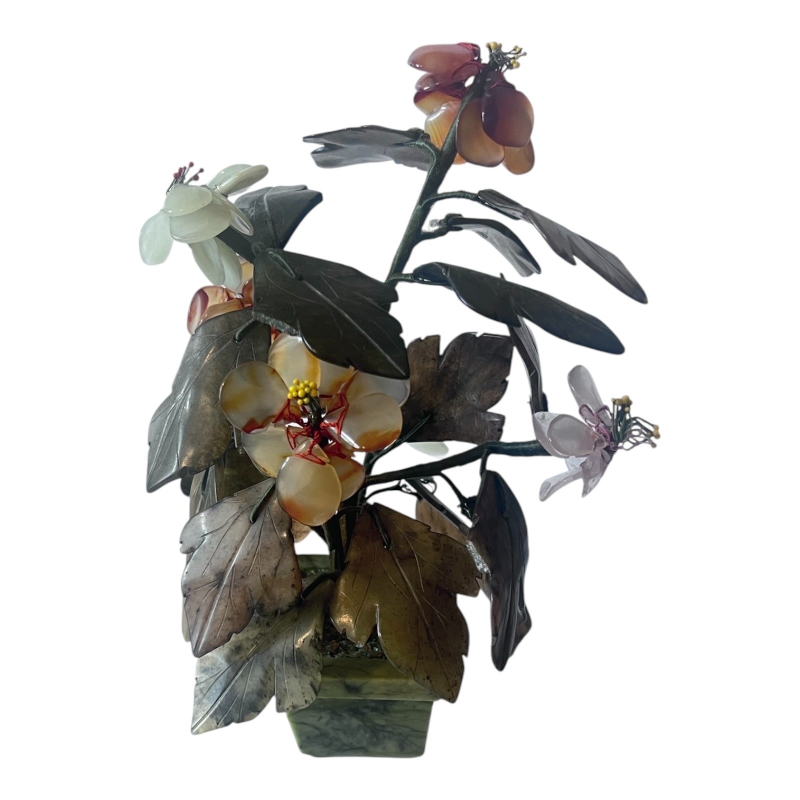 Glass Flower Arrangement Bonsai Style Tree Green Glass Planter 8 In