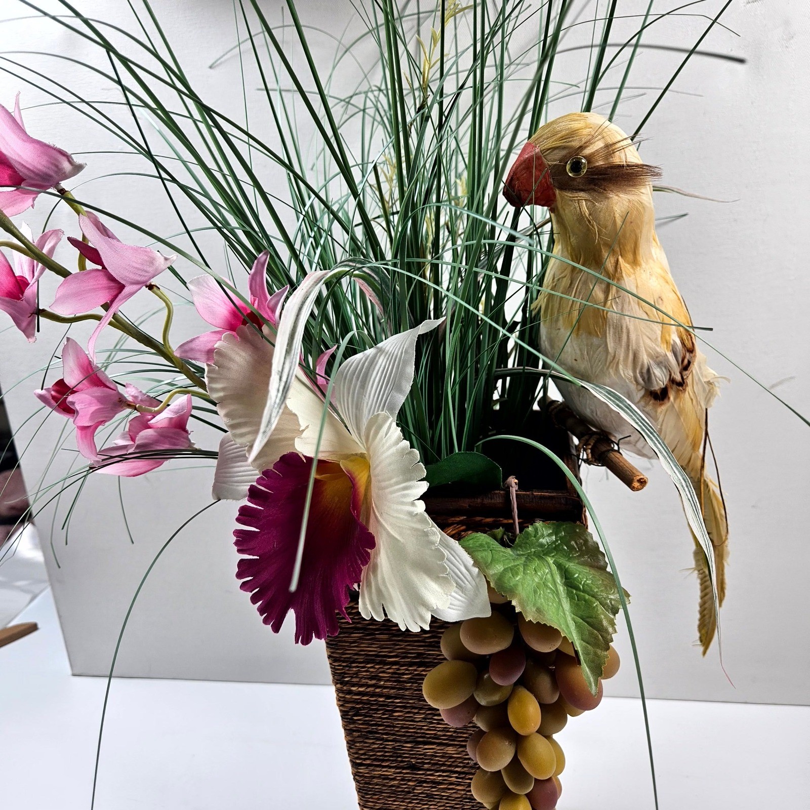 Floral Wall Decor OS Brown Pink Tropical Orchid Bird Tiki Arrangement Beach