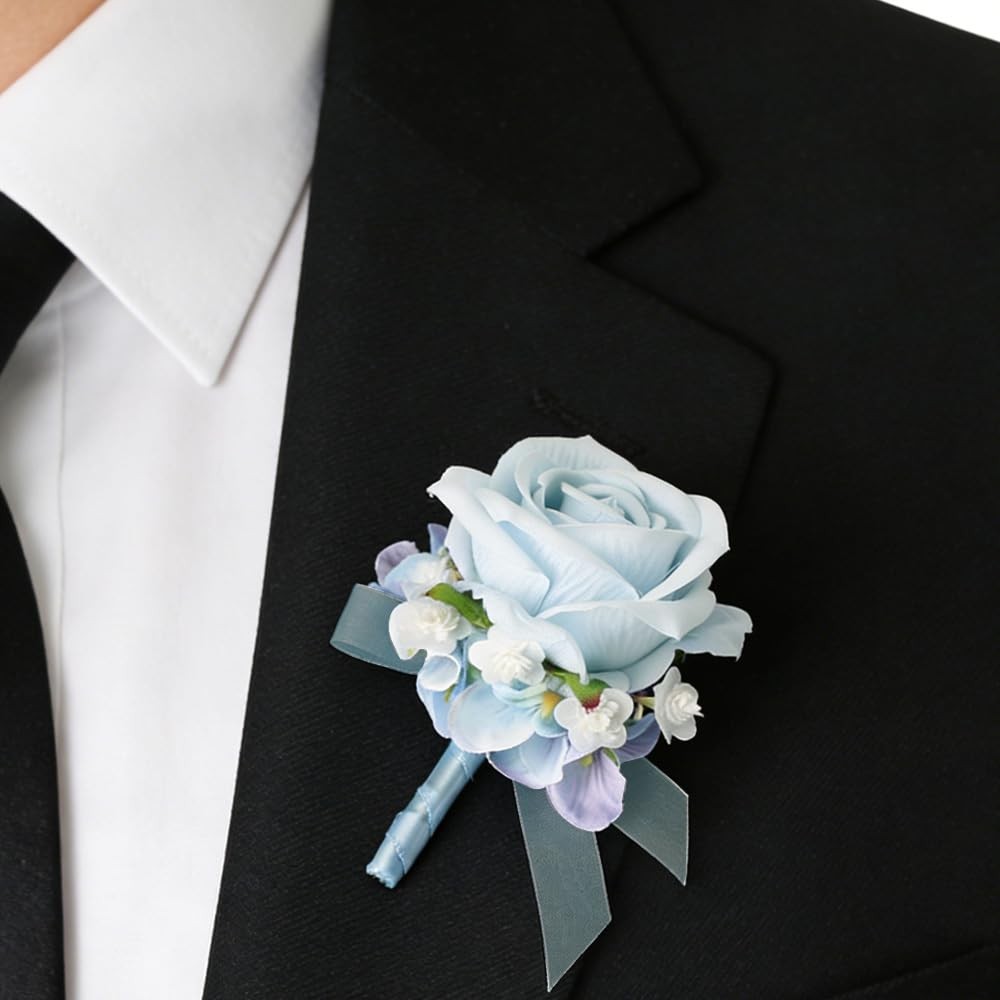 Light Blue Rose Corsage Wristlet And Boutonniere Set Artificial Flowers