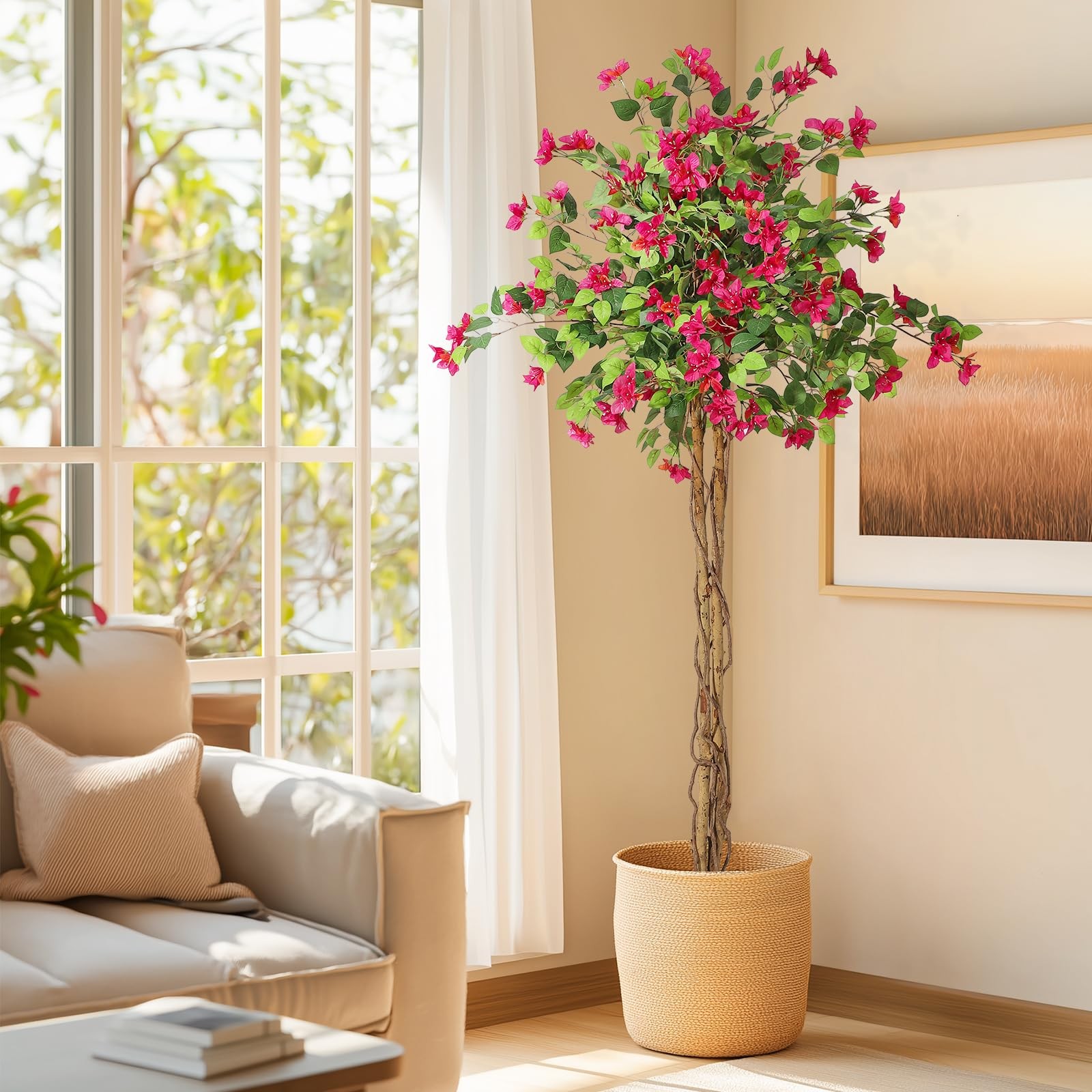 GarveeHome 6 ft Artificial Bougainvillea Tree, Tall Potted Fake Tree Indoor, …