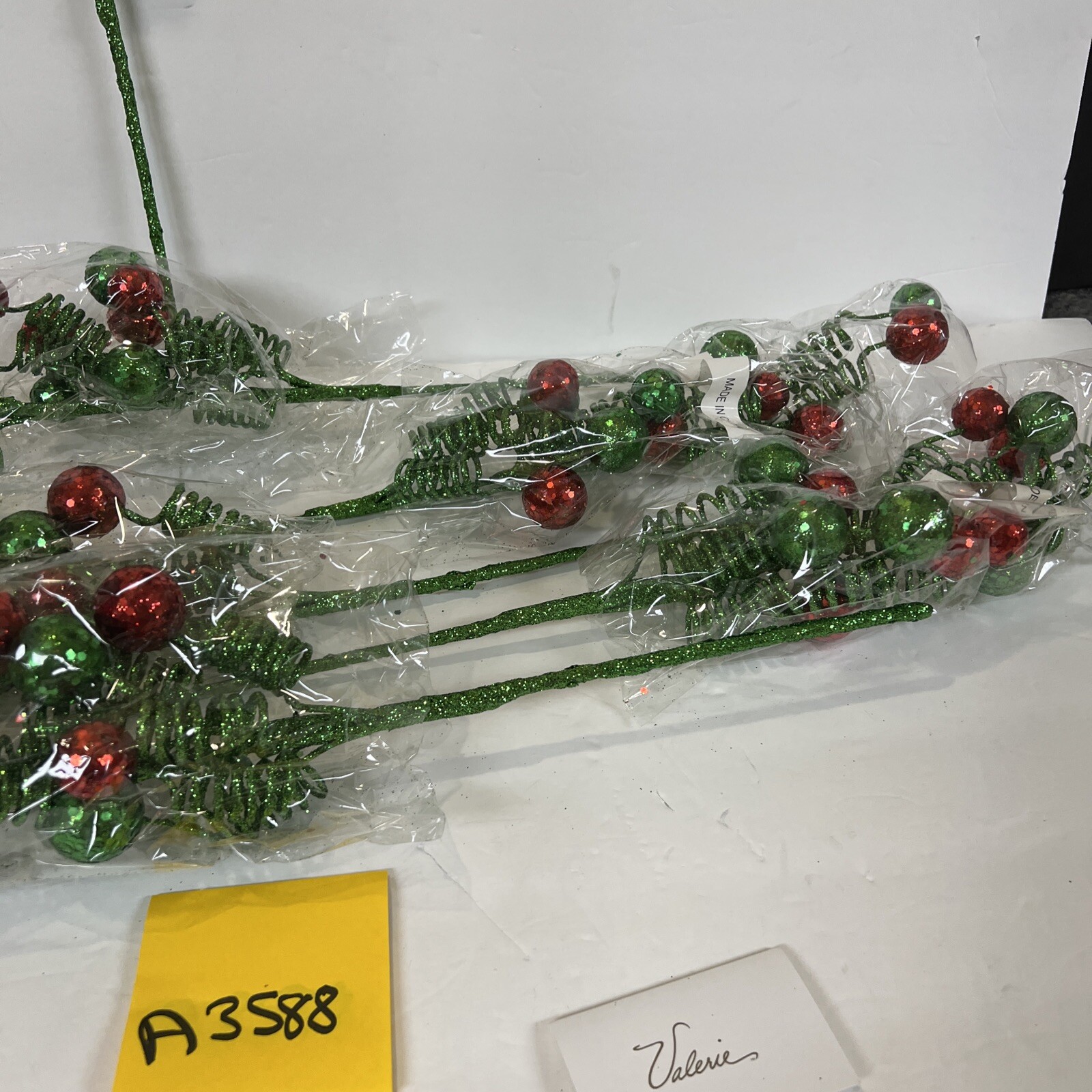 6 Rare 19” Curly Ribbon Ornament Red Green Berry Pick Branch Valerie Parr Hill