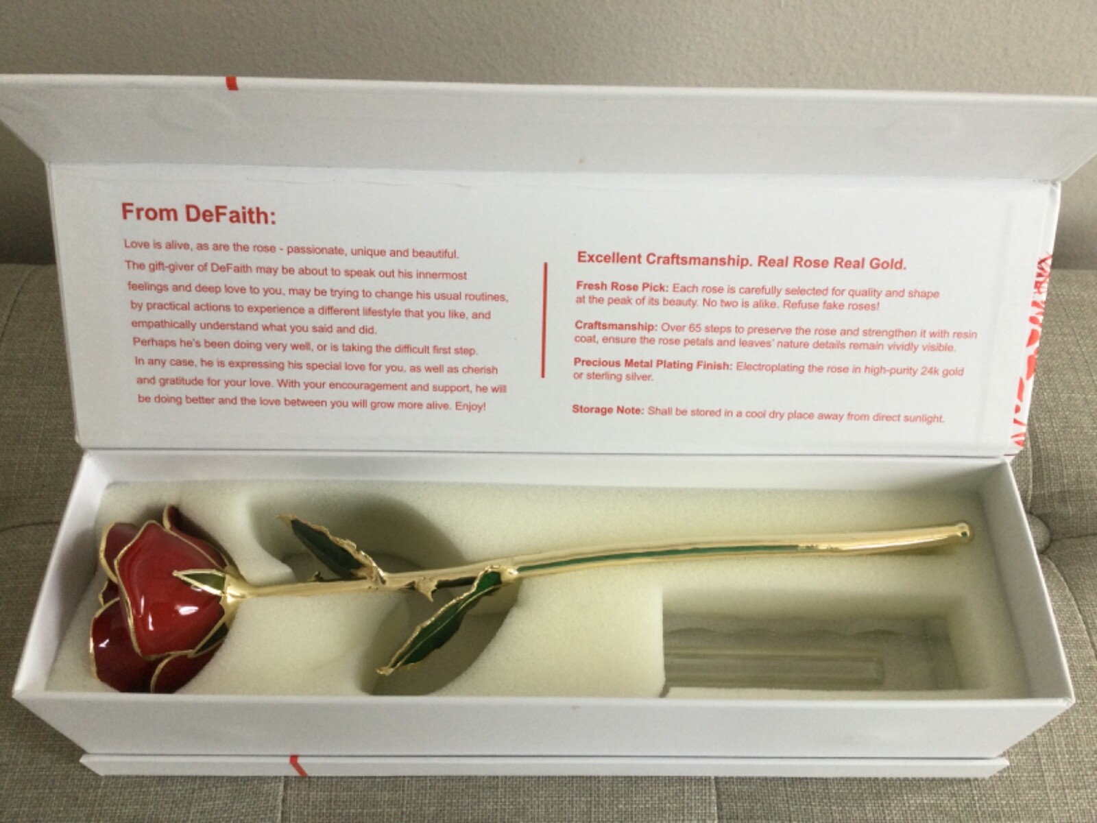 24K Gold Dipped Red Rose & Stand Everlasting Anniversary NIB Gift Box