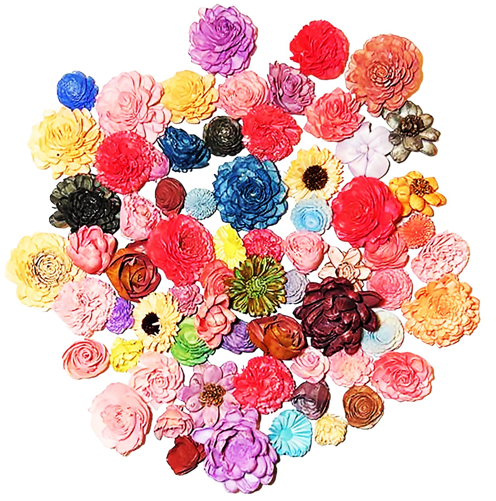 Wood Flowers Bouquet Multi Color Types Handmade with Stems DIY Easy Assemble(17)