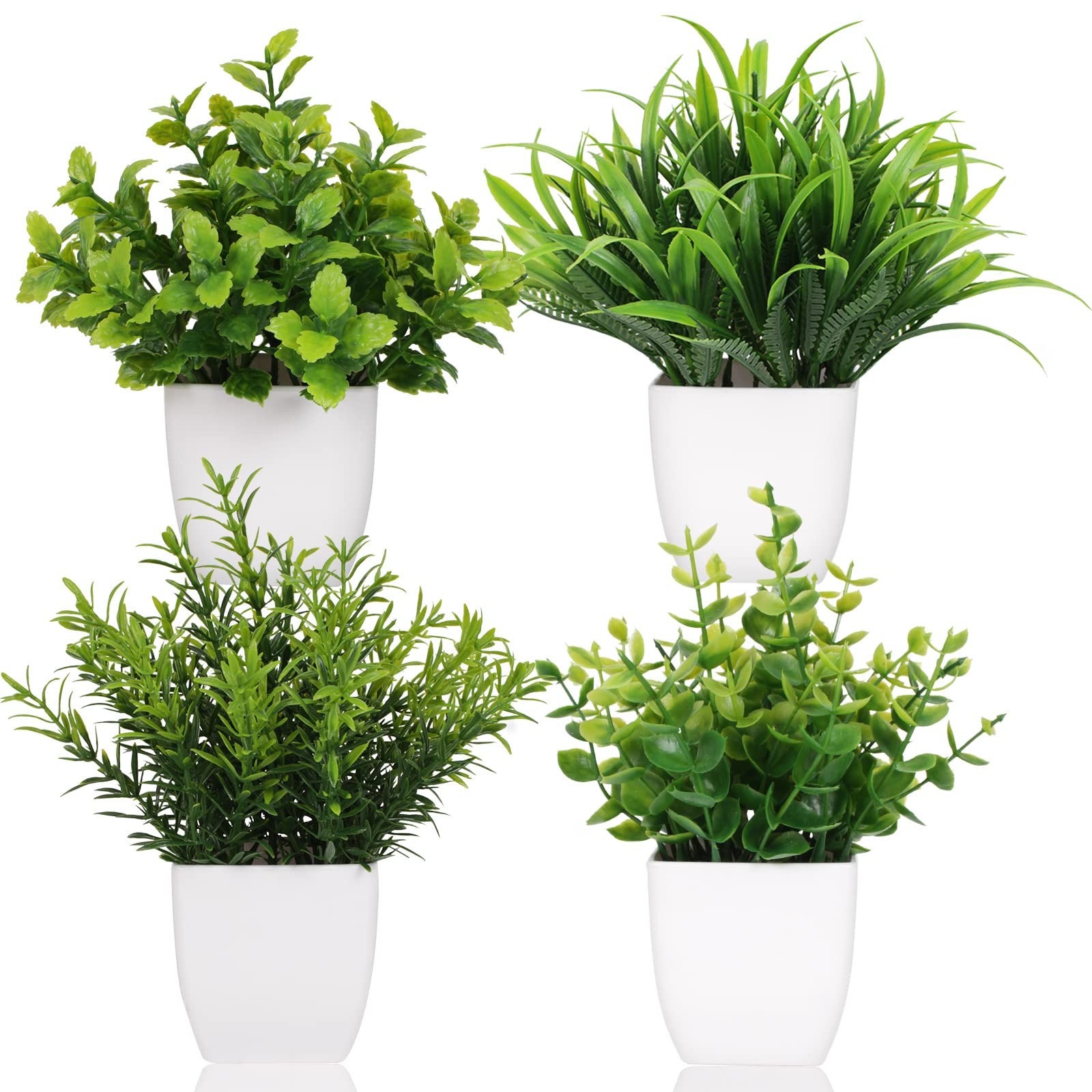 4 Pot Small Fake Plant Flowerpot Artificial Plastic Eucalyptus Plant Wheat Gr…