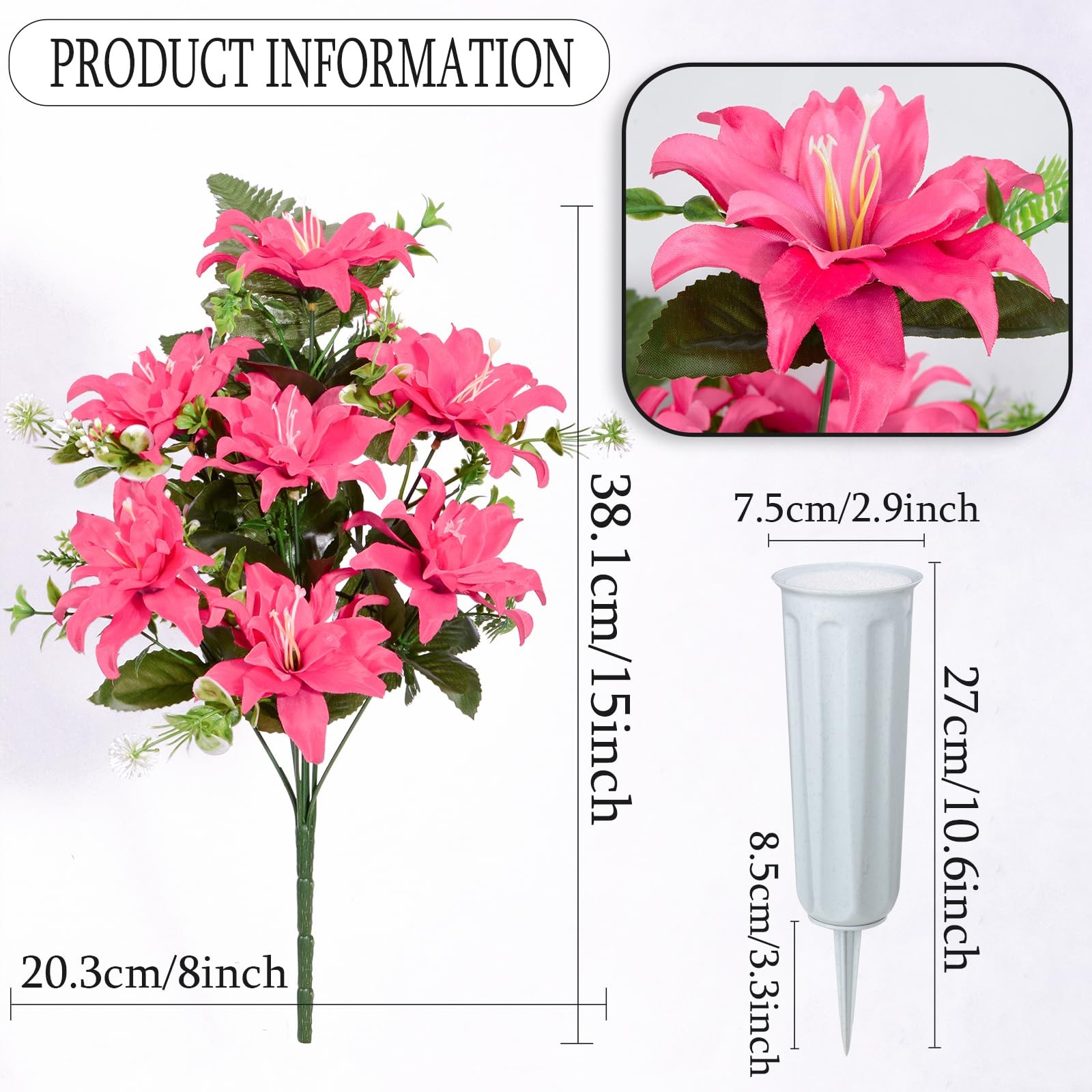4 Set Red Artificial Cemetery Flowers Grave Memorial Flowers with Vase Bouquets