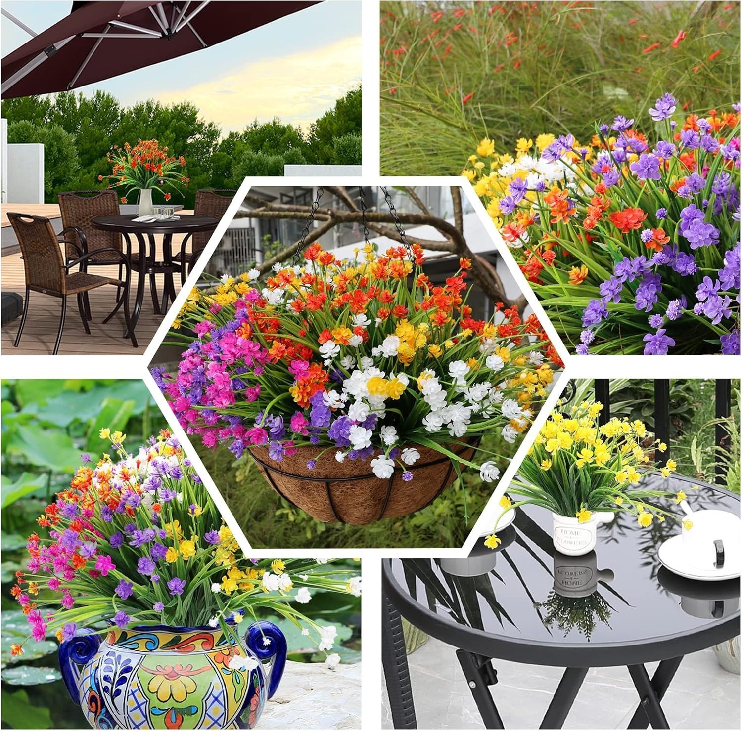 20 Bundles Artificial Fake Flowers, UV Resistant Faux Flowers Arrangement, Fa…