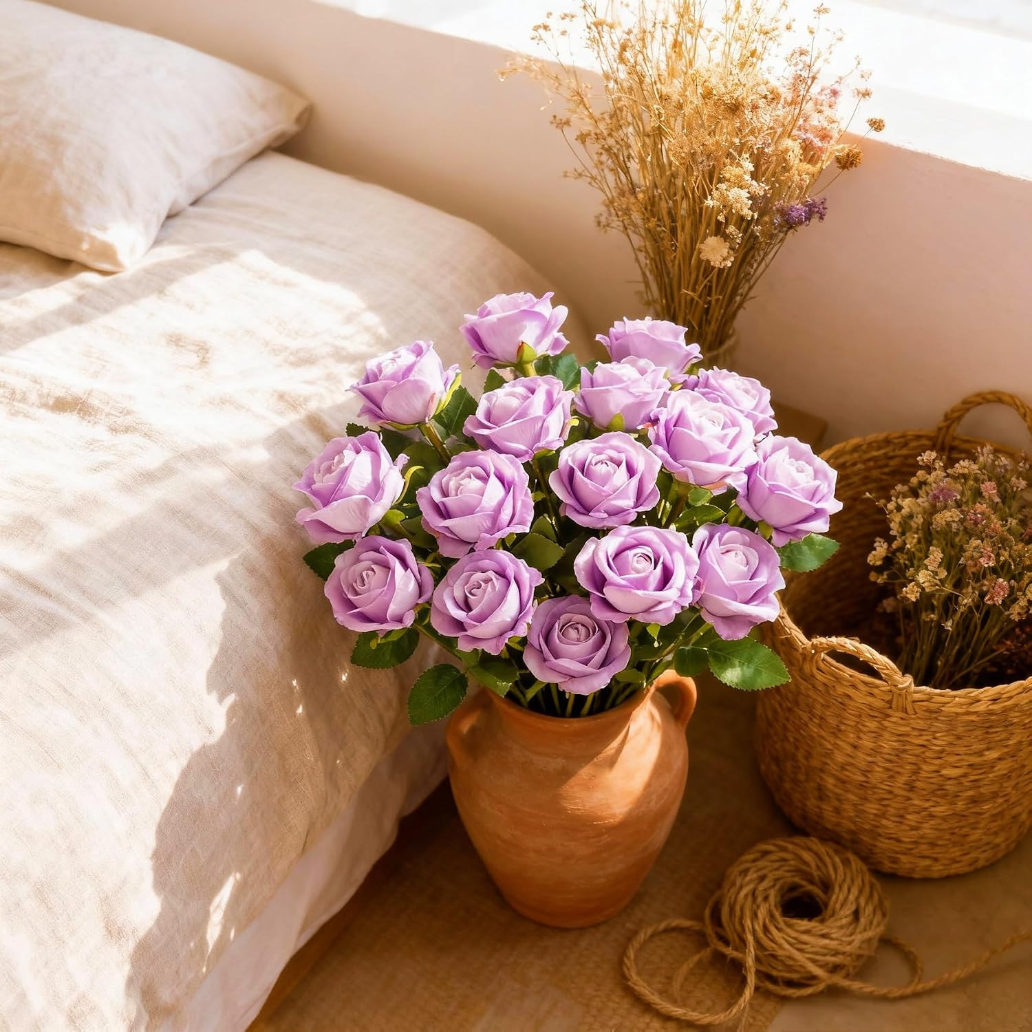 60-Pack Lavender Velvet Roses – Realistic Fake Flowers for Weddings & Decor