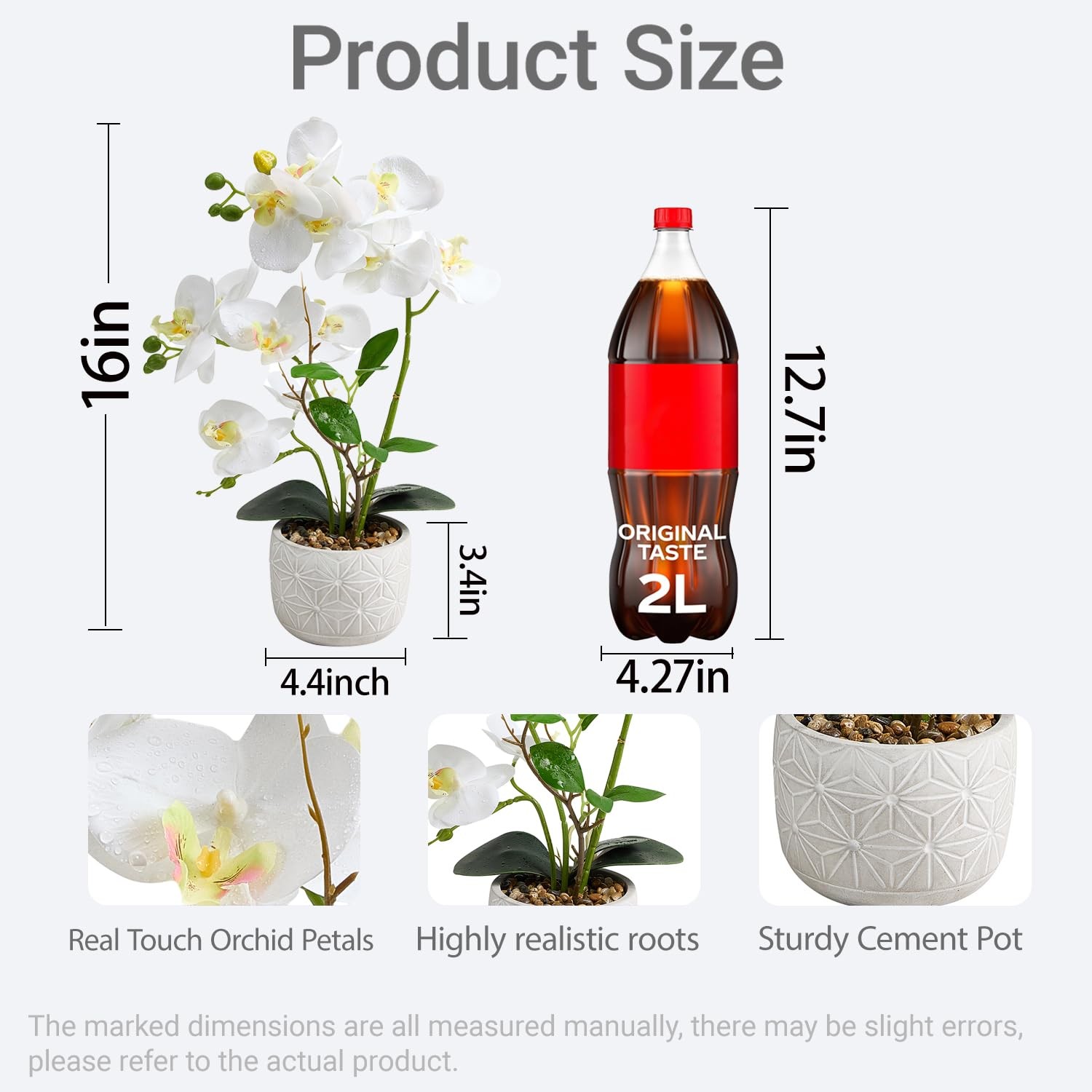 White Orchid Artificial Flowers in Pot,16″ Real Touch Fake Orchids Potted Pla…