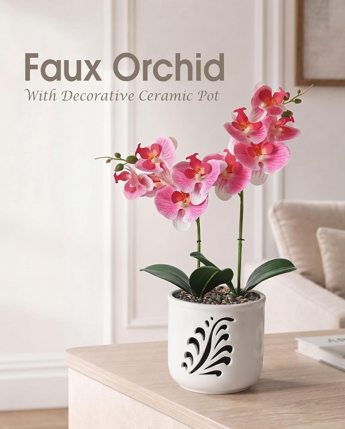 19.7″ Fake Orchid Plant in Ceramic Pot – Elegant Indoor Decor Centerpiece