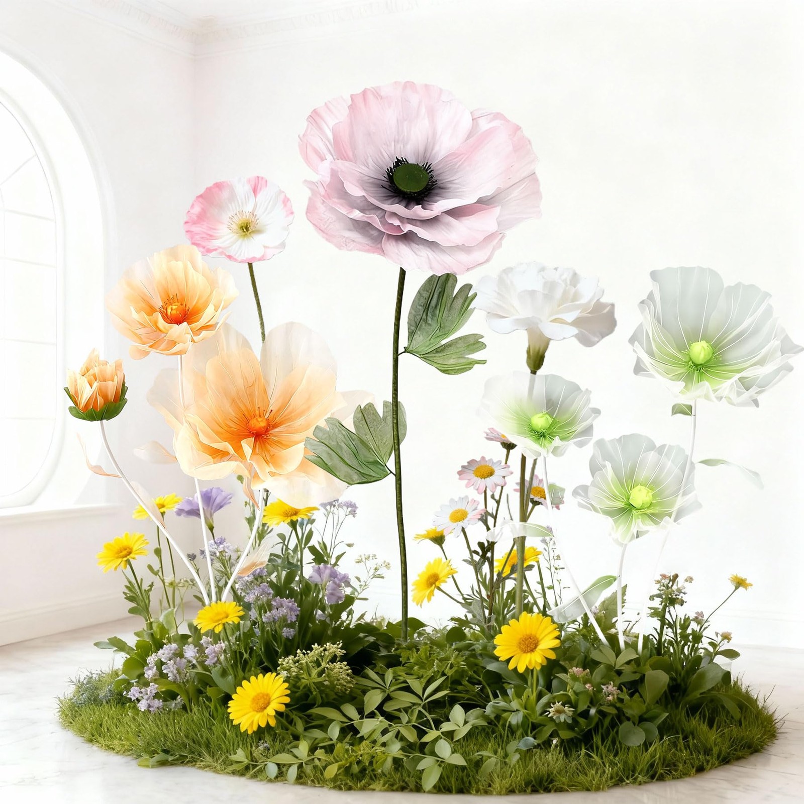 Standing Corn Poppy, Giant 5.58ft Life-Size Faux Blooms with Flexible Stem Me…