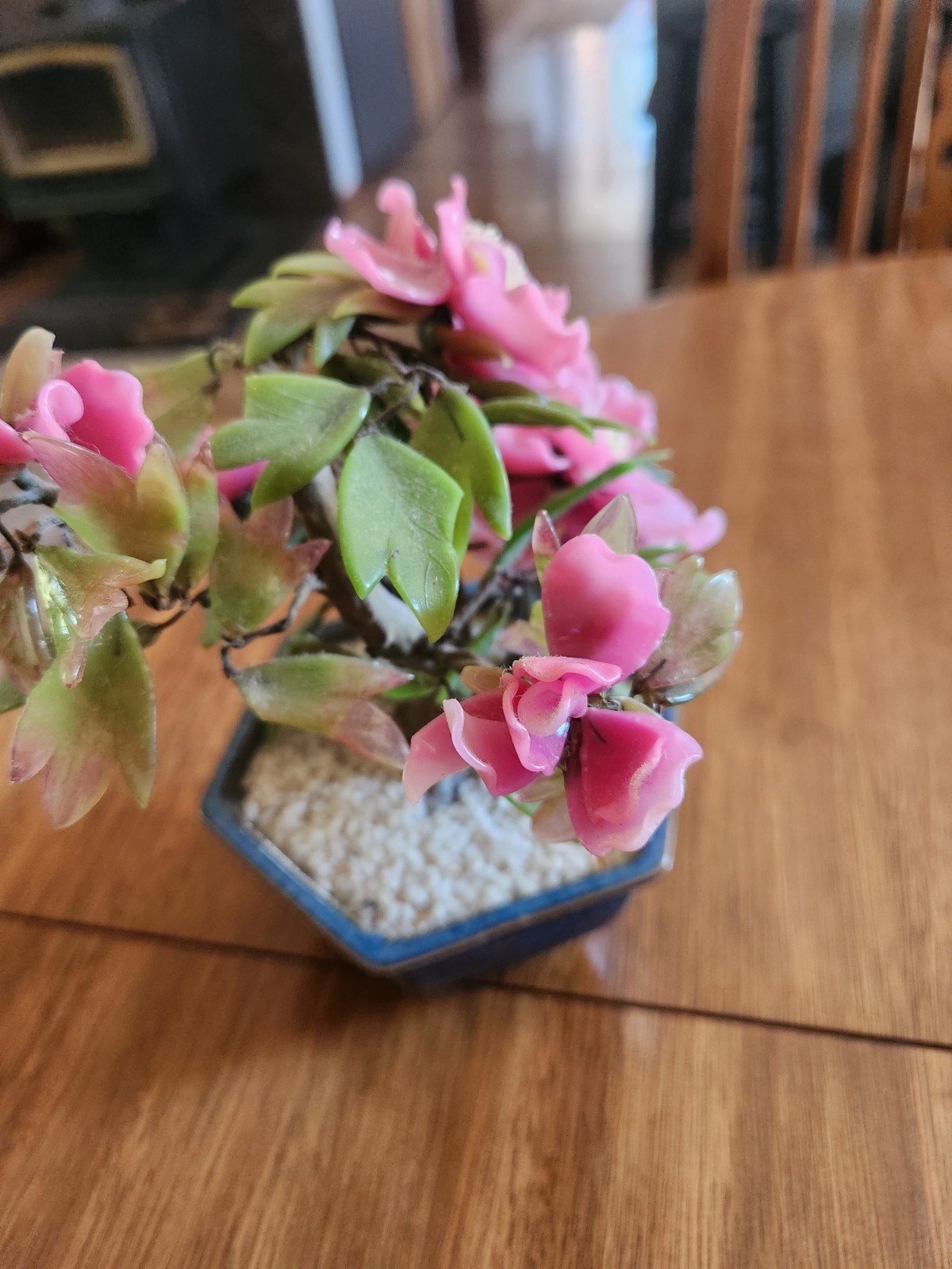 Vintage Jade Glass Japanese Pink & Green 8′ Bonsai Arrangement in Ceramic Pot