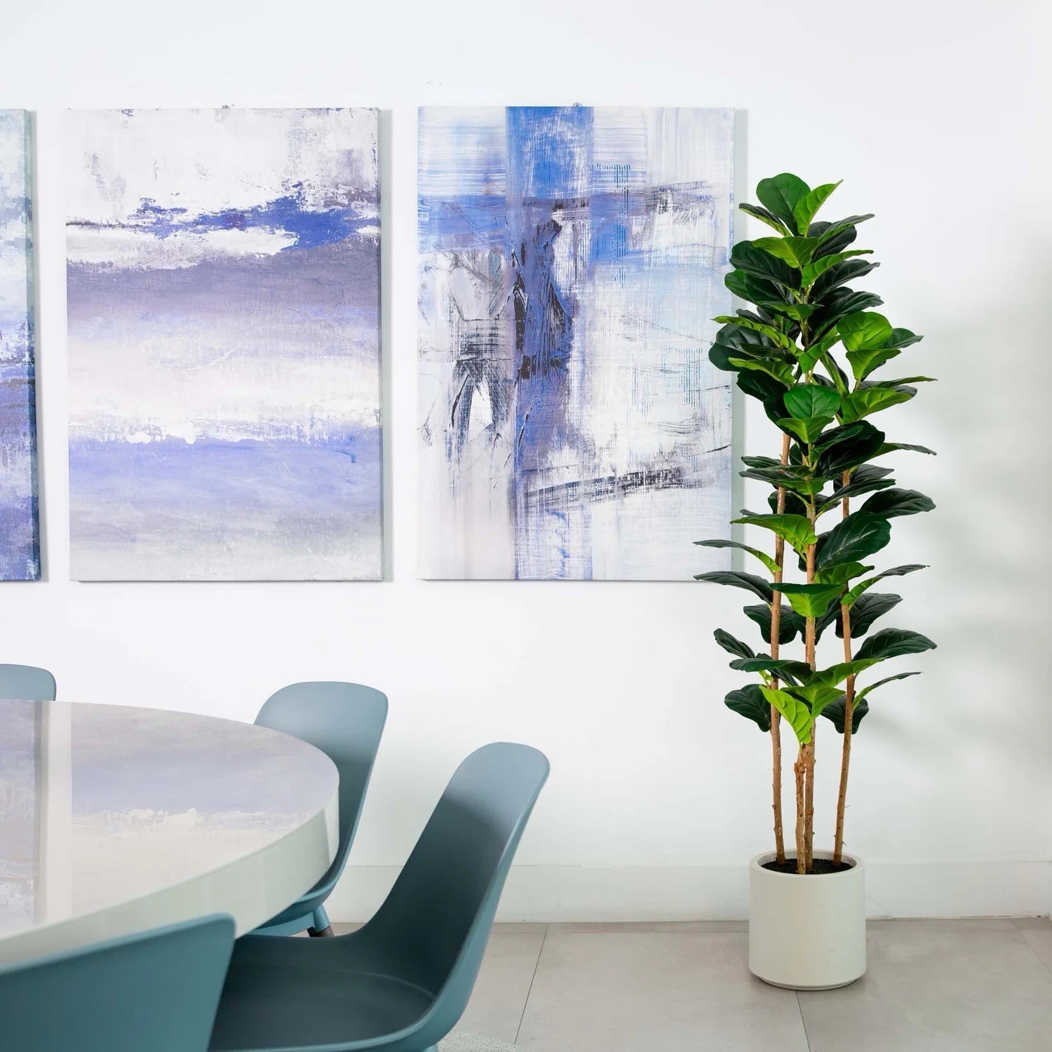 6 Ft. Artificial Fiddle Leaf Tree in Decorative White Planter.