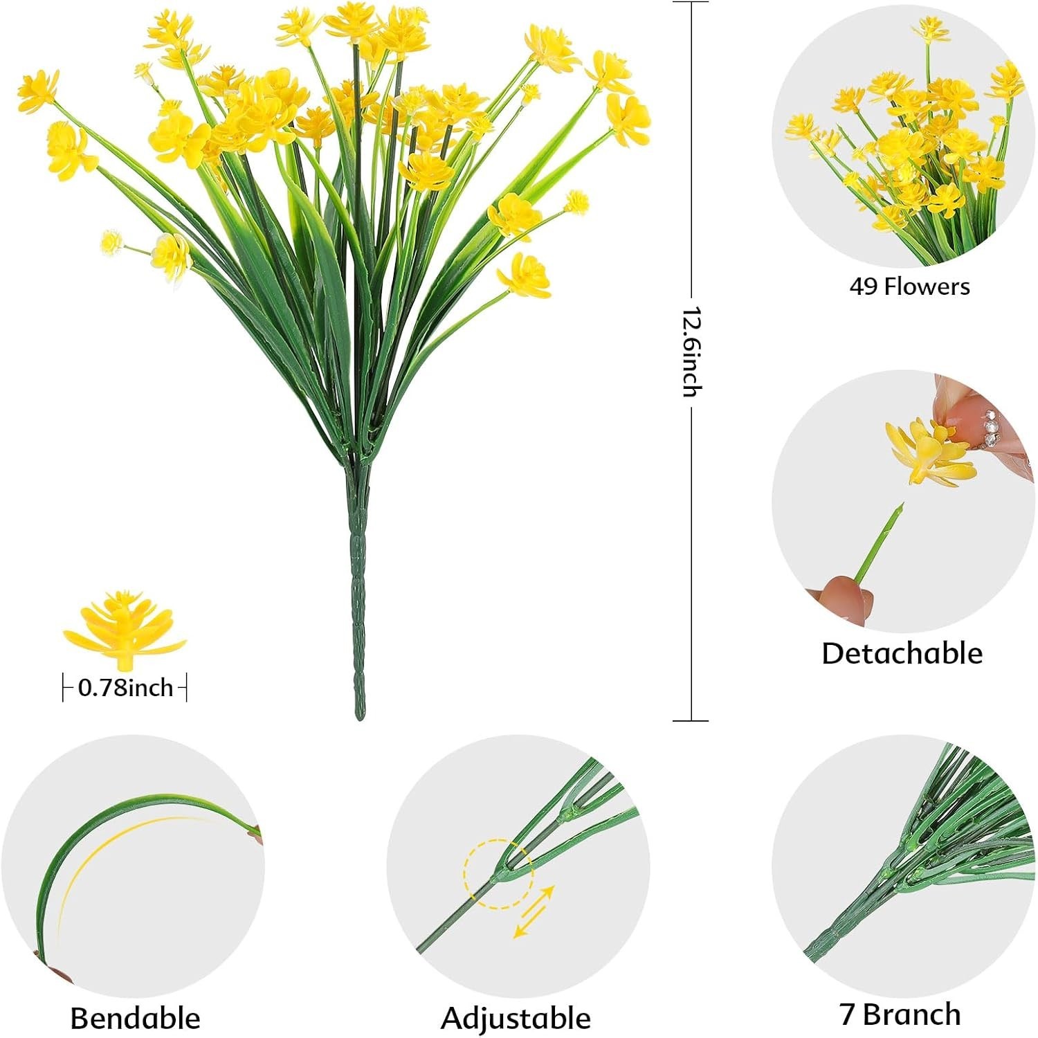 -Round Vibrant 24 Bundles of Faux Flowers – Waterproof for Indoor & Outdoor
