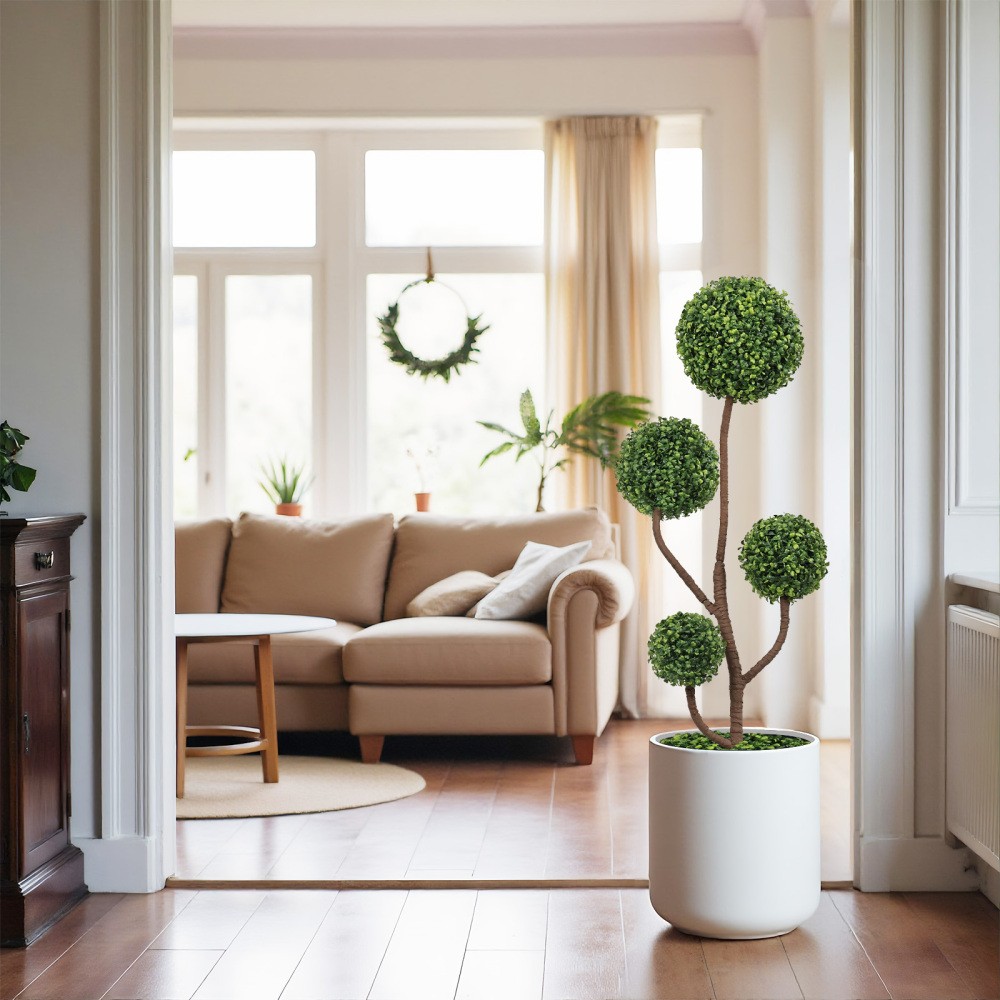 4FT Large Faux Boxwood Tree, Artificial Topiary in Pot for Porch Garden