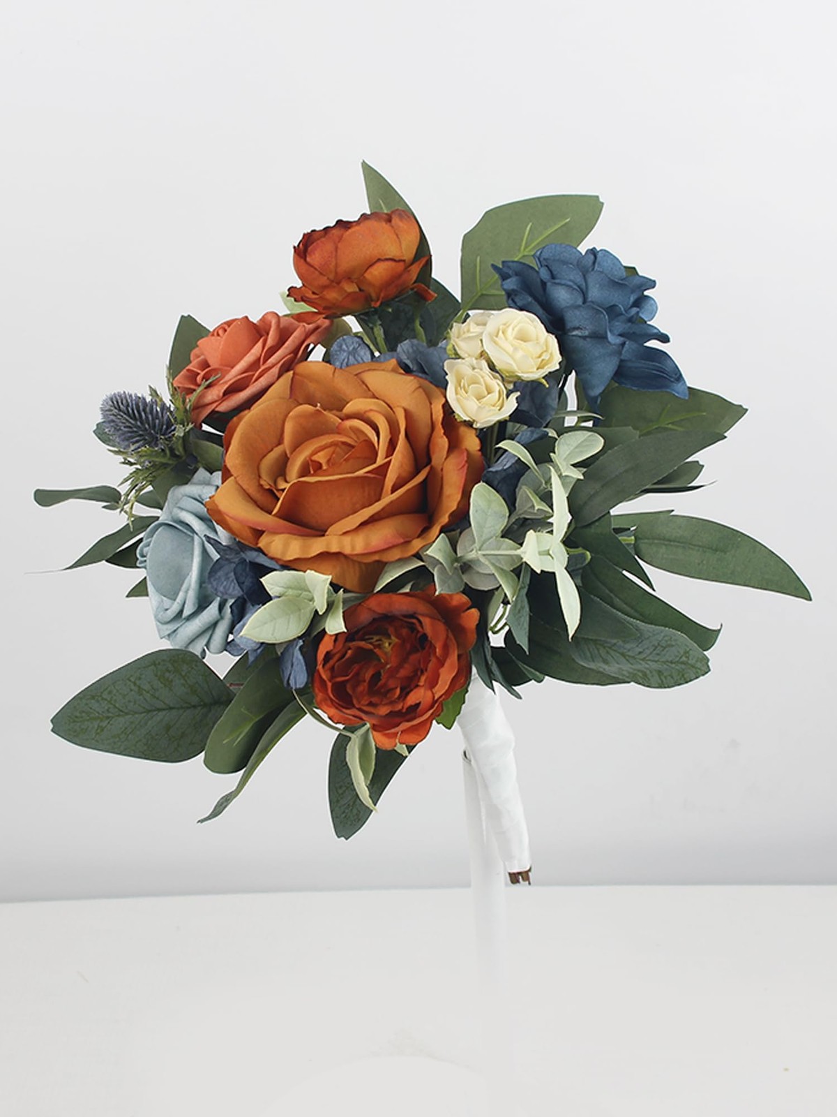 1PC Fall Wedding Bouquet Terracotta Navy Blue Artificial Bridesmaid Bridal Decor