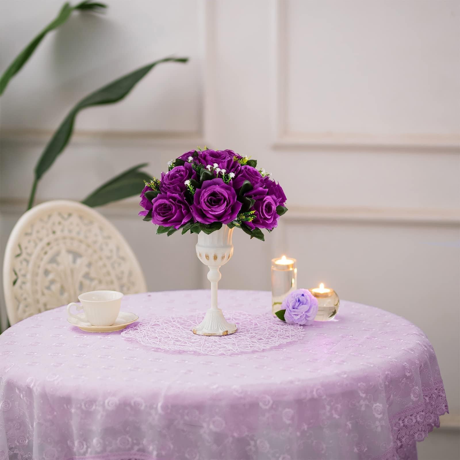 Flower Balls Wedding Rose Centerpieces: 2 Pcs Fake Flowers with Base White Ki…