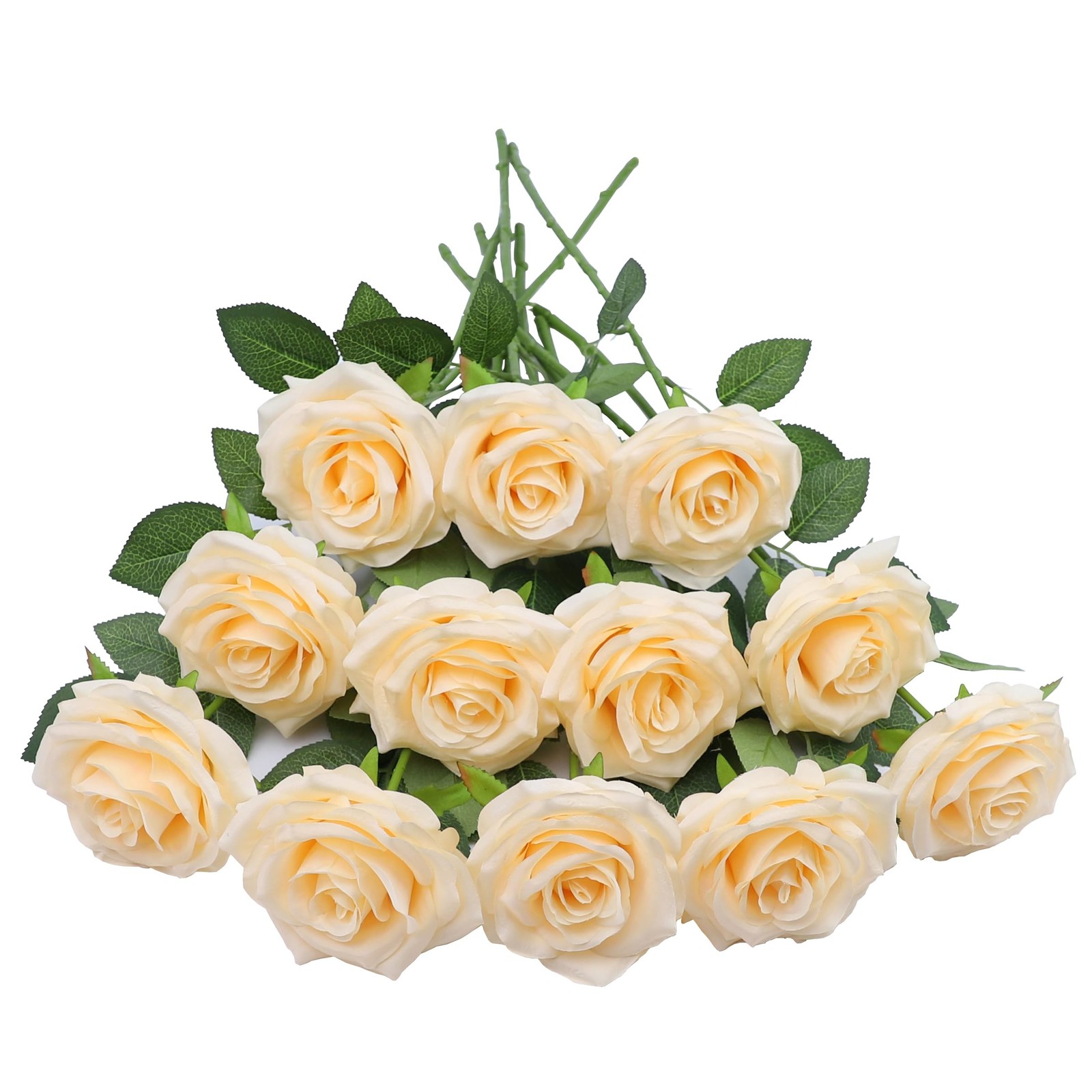 12pcs Artificial Rose Flower Champagne Flower With Long Stem Silk Roses Bouquet
