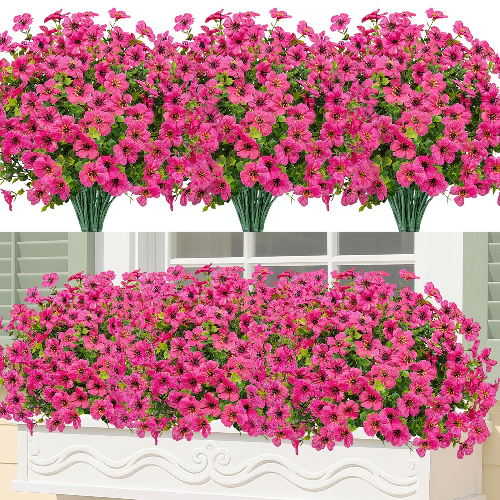 Bassion Artificial Flowers for Outdoors 24 Bundles UV Resistant Fake Flowers