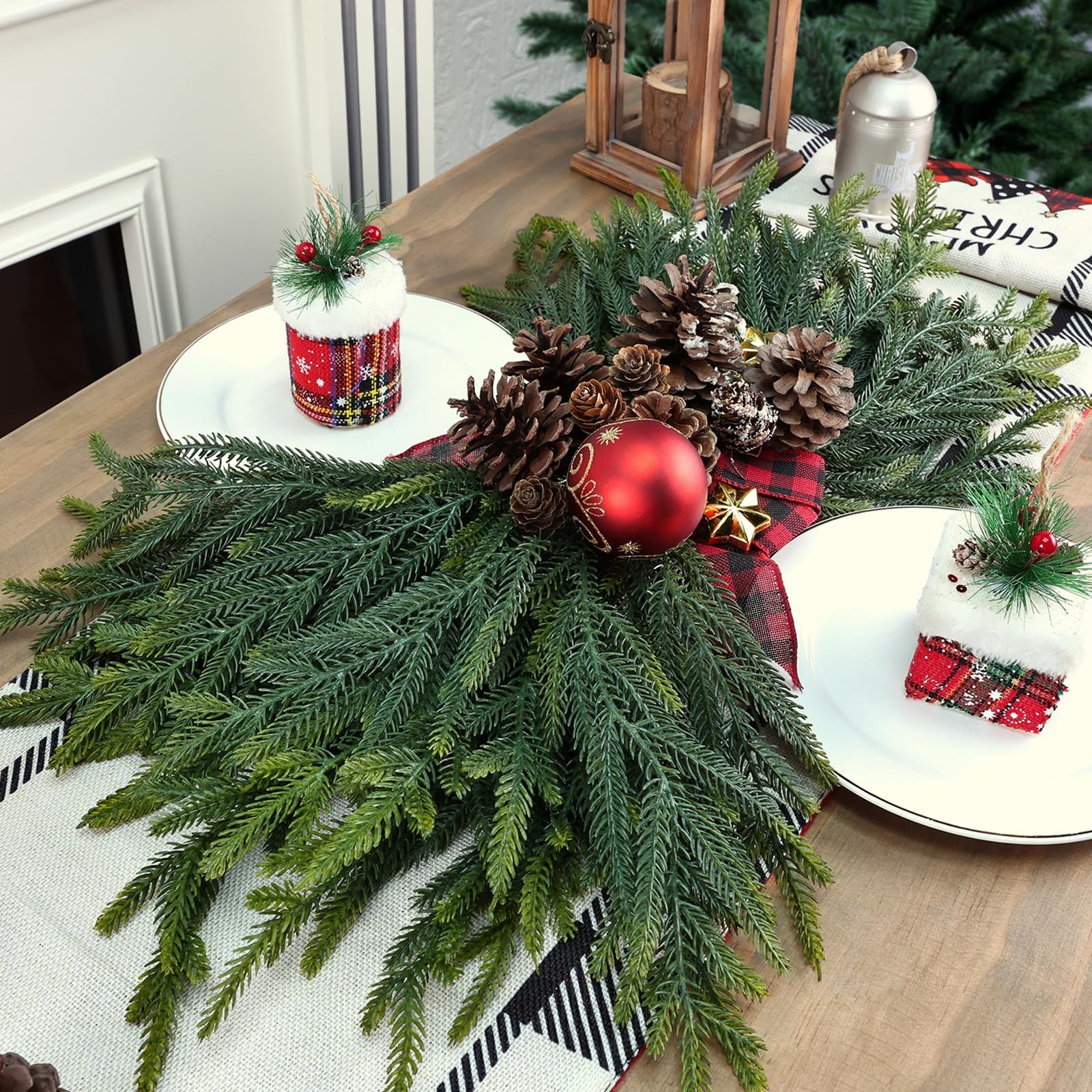 Tulvend 50 Pcs Pine Branches – Real Touch Artificial Pine Stems – Christmas G…