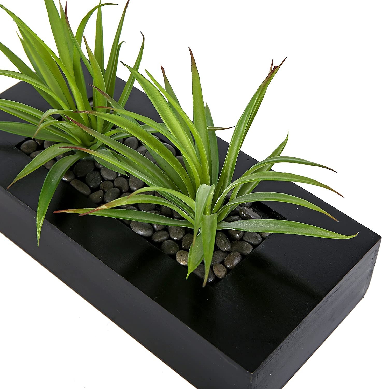 Artificial Green Grass Plants in Decorative Black Wood Rectangular Planter Pot