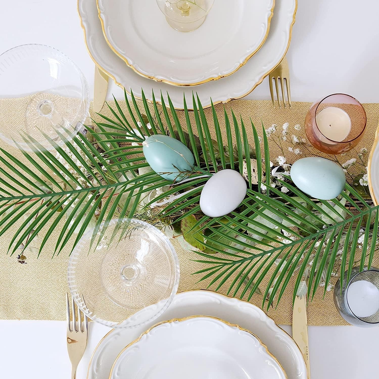 5PCS Gold Artificial Palm Leaves Tropical Faux Plants Home Wedding Vase Decor