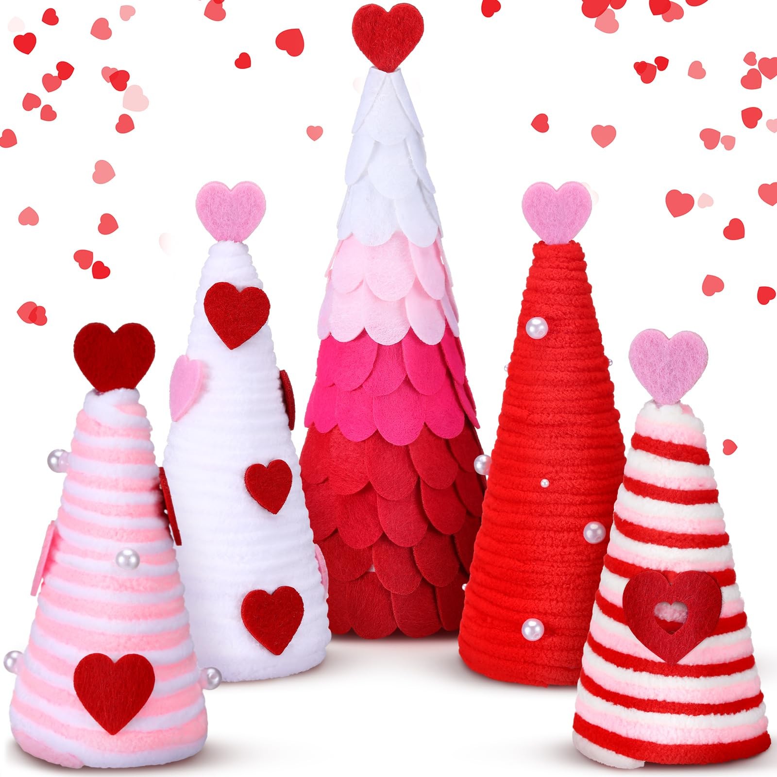 5 Pcs Valentines Day Tree, Pink White Red, Yarn Wrapped, Heart, Centerpieces